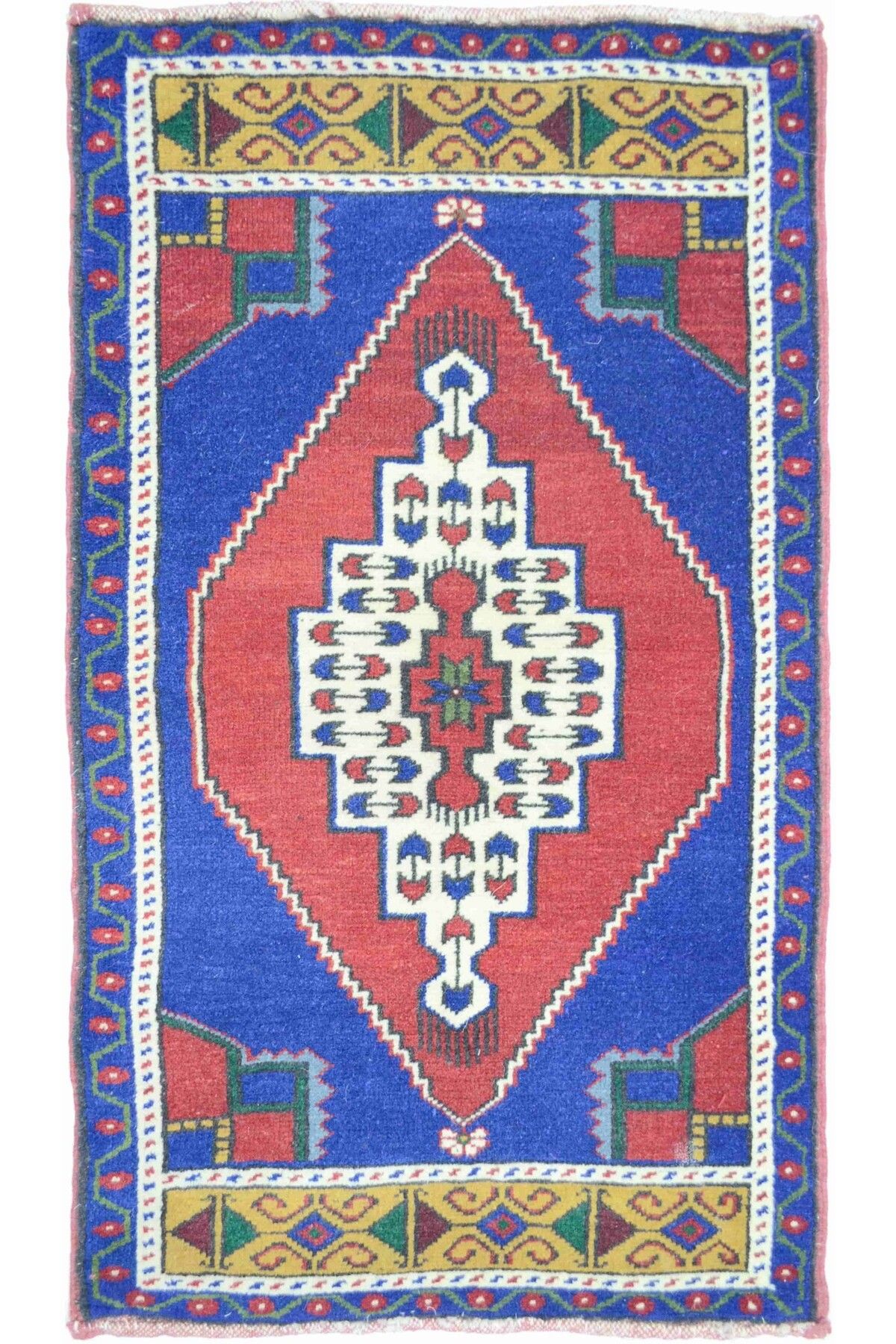 Handmade Taşpınar El Dokuma Bordo ve Lacivert Renk Yün Halı 59x98 cm (0,58 m²)