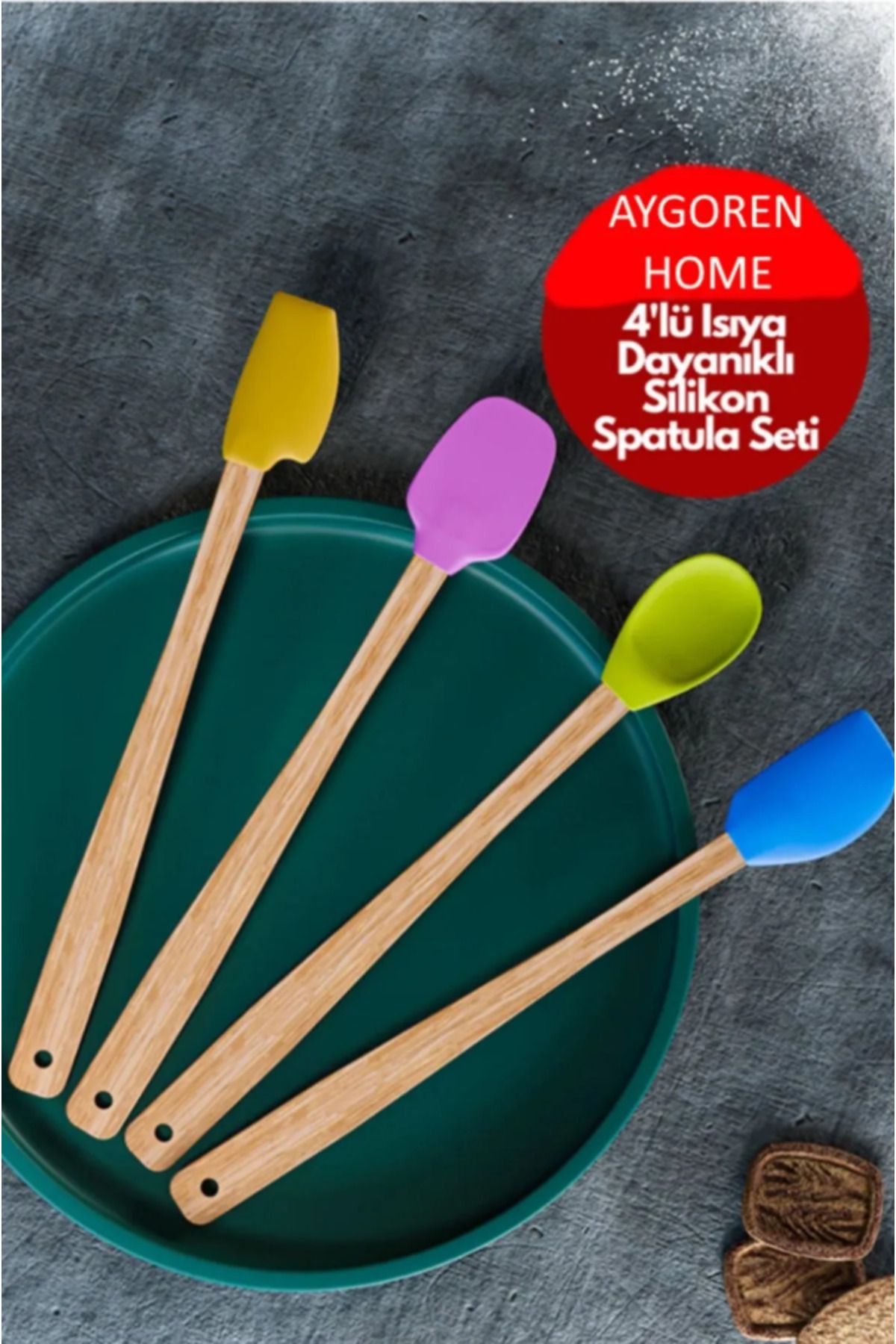 TUMU LIFE 4'lü Isıya Dayanıklı Silikon Spatula Seti Silikon Mutfak Seti Renkli Kaşık Spatula Seti