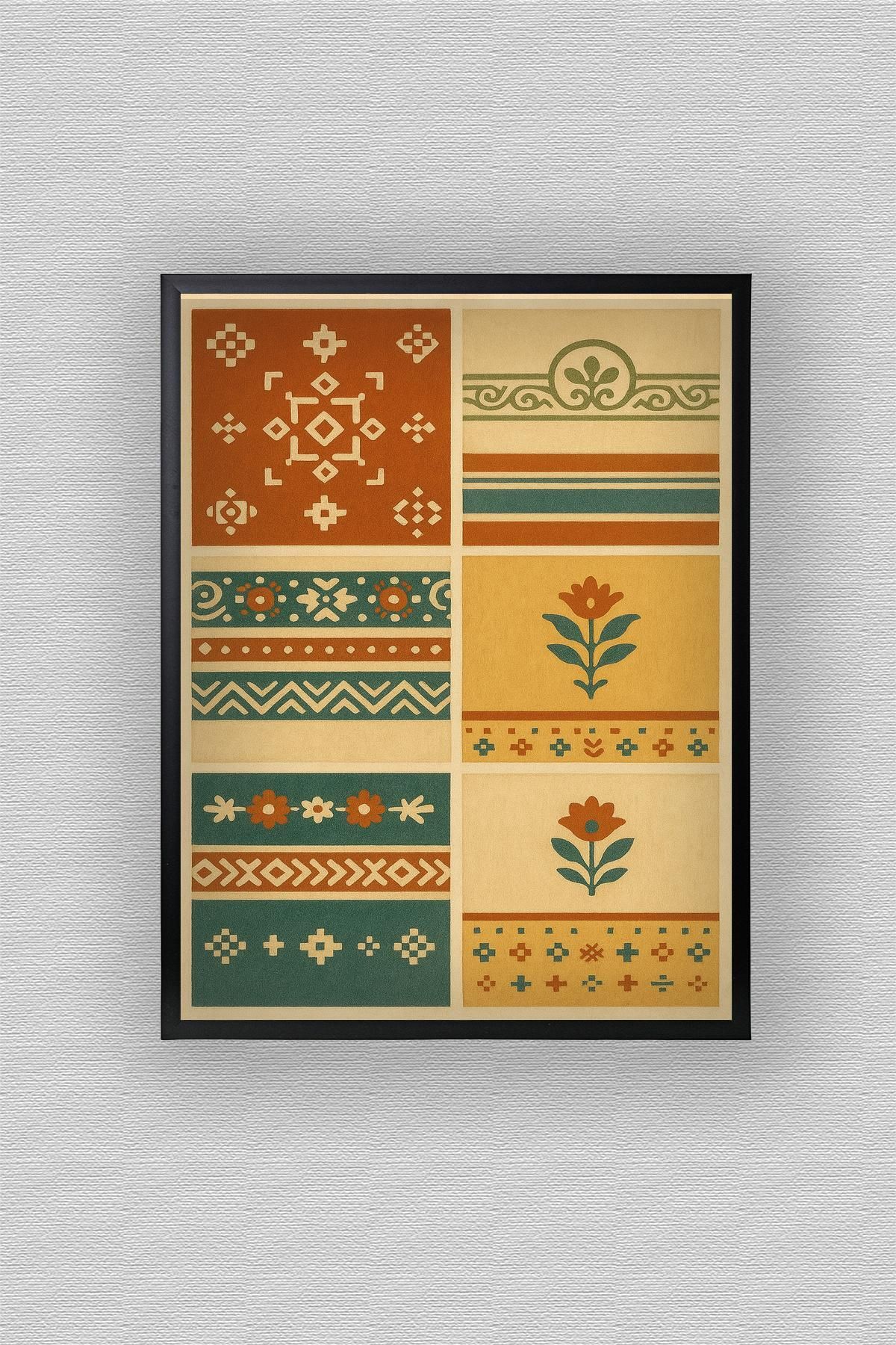 WoodyArts Vintage Halı Motifleri 1 - Siyah Çerçeve