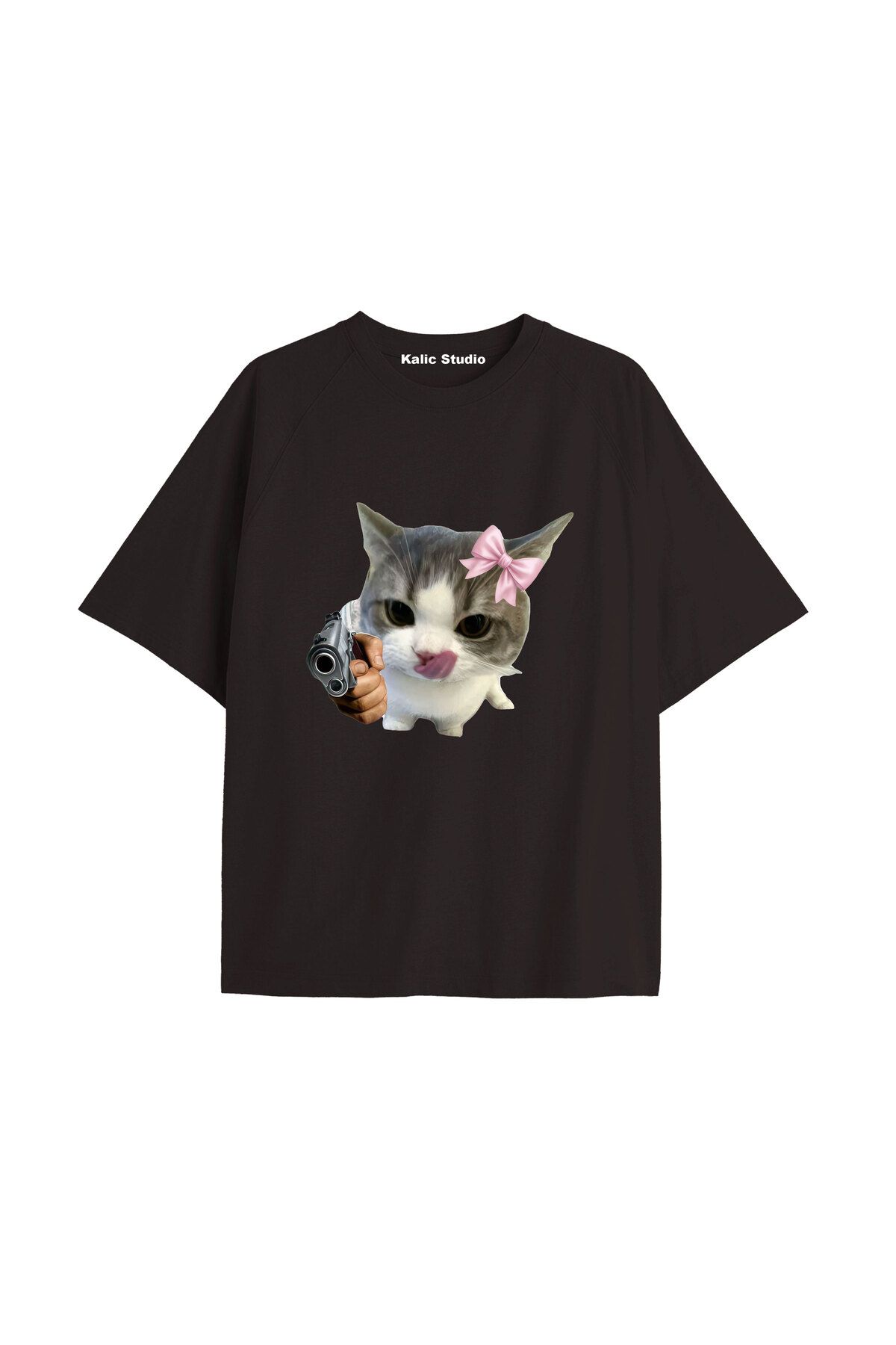 Kalic Studio Y2k vintage Cats Baskılı Sİyah T-shirt KOD 36