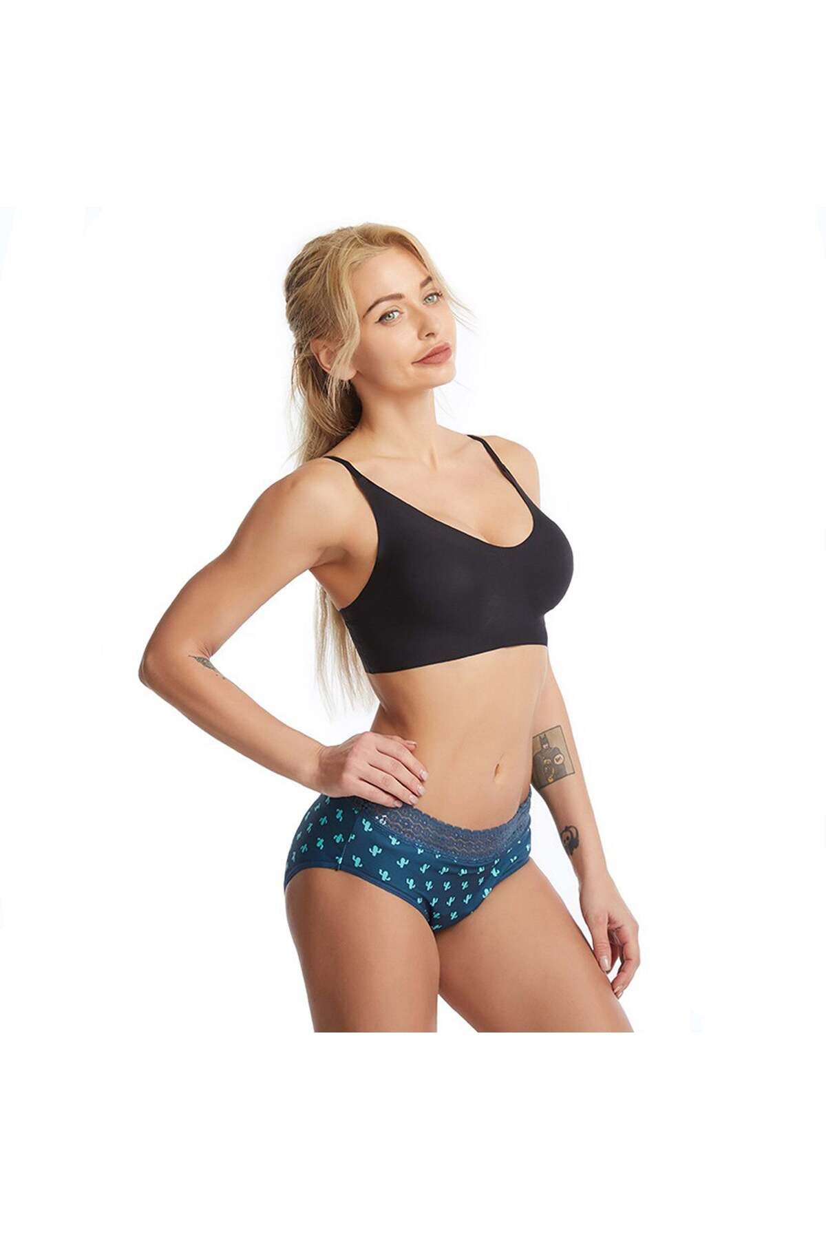 Linovit-Multicolored Menstrual Panties - Cactus Pattern - Green - Cactus Pattern, XXL 8