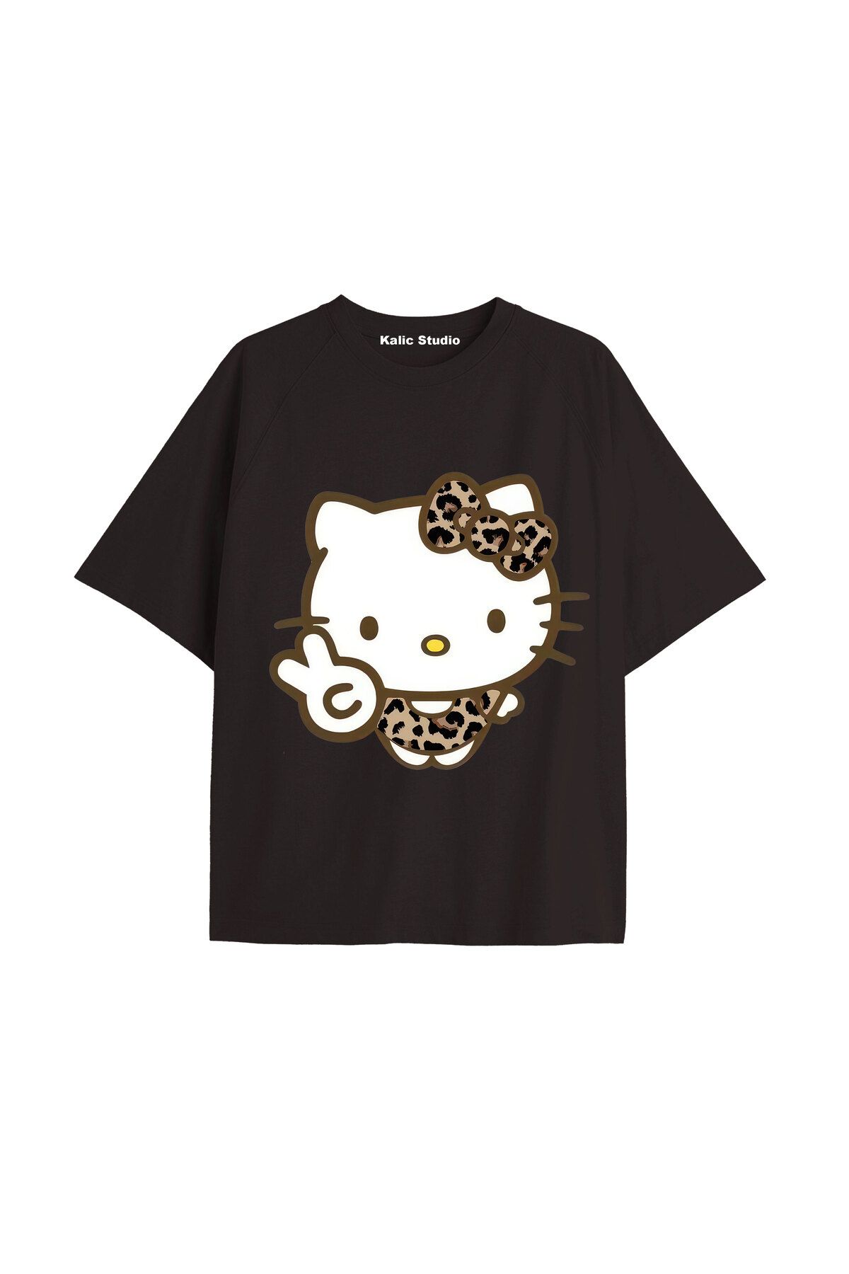 Kalic Studio Y2k vintage Leopar Baskılı Sİyah T-shirt KOD 181