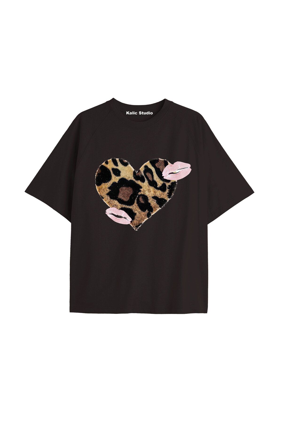 Kalic Studio Y2k vintage Leopar Baskılı Sİyah T-shirt KOD 185