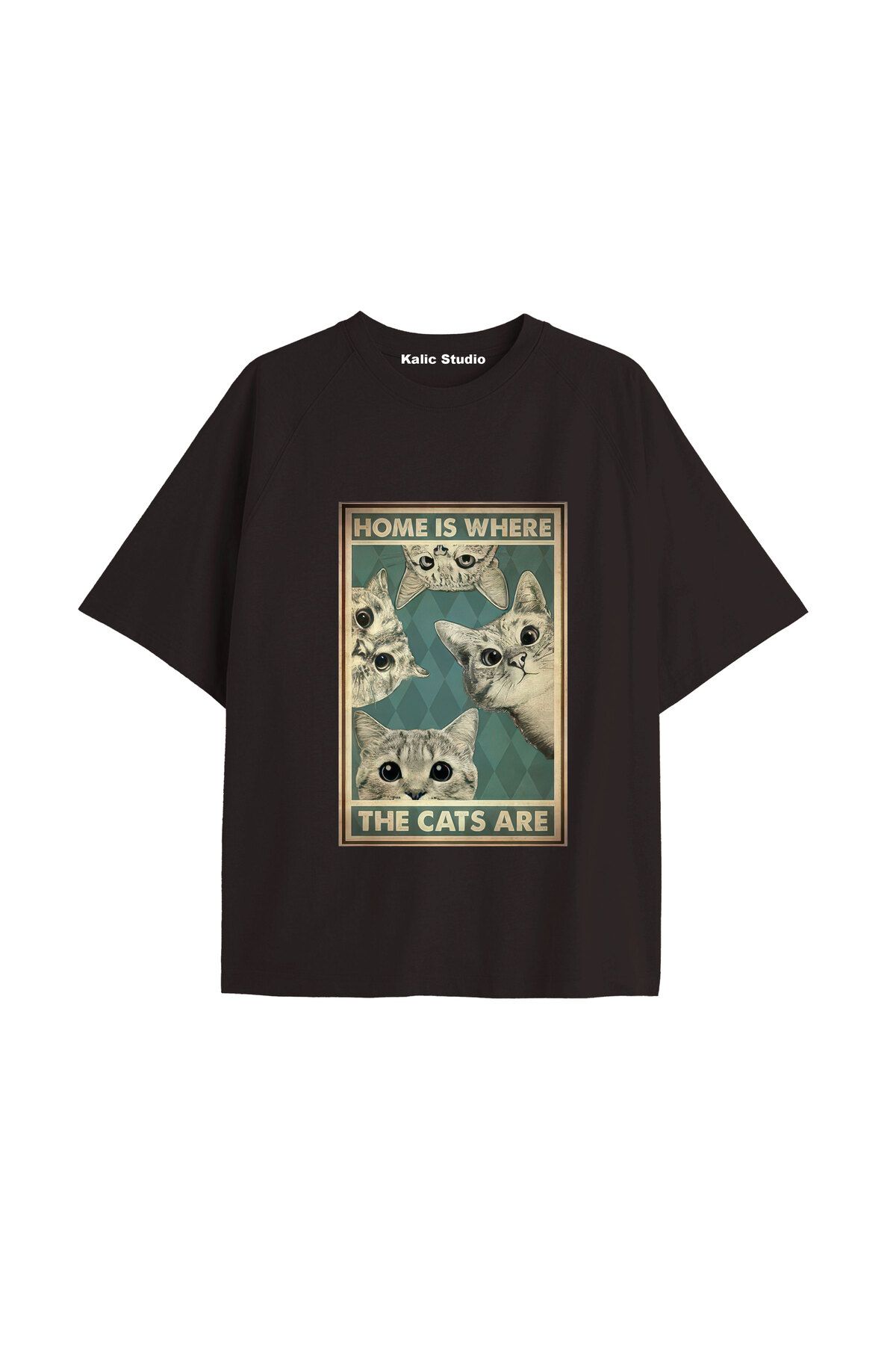 Kalic Studio Y2k vintage Cats Baskılı Sİyah T-shirt KOD 40