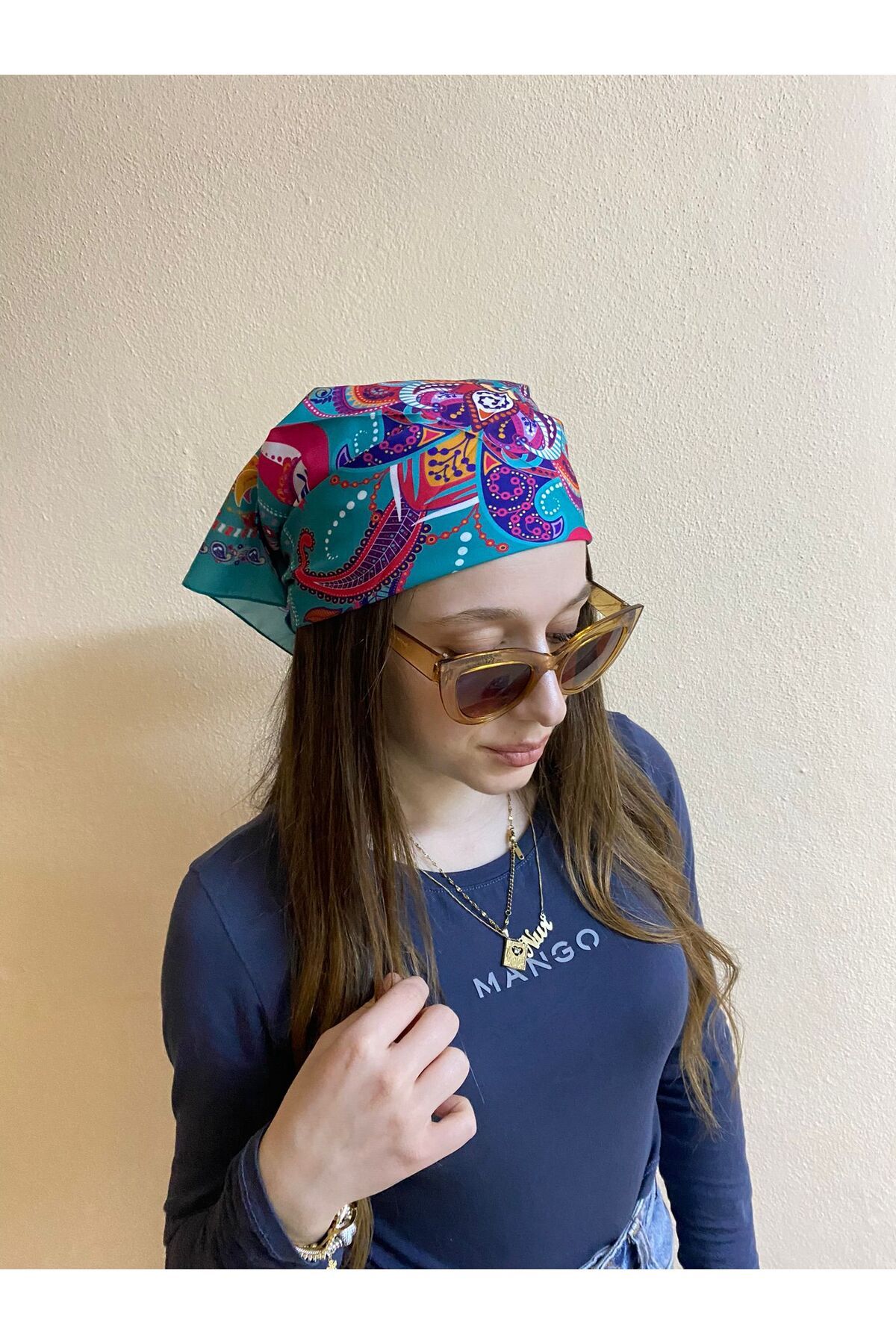 sema aksesuar Renkli Etnik Çiçek Kuş Motifli Fular - Bandana