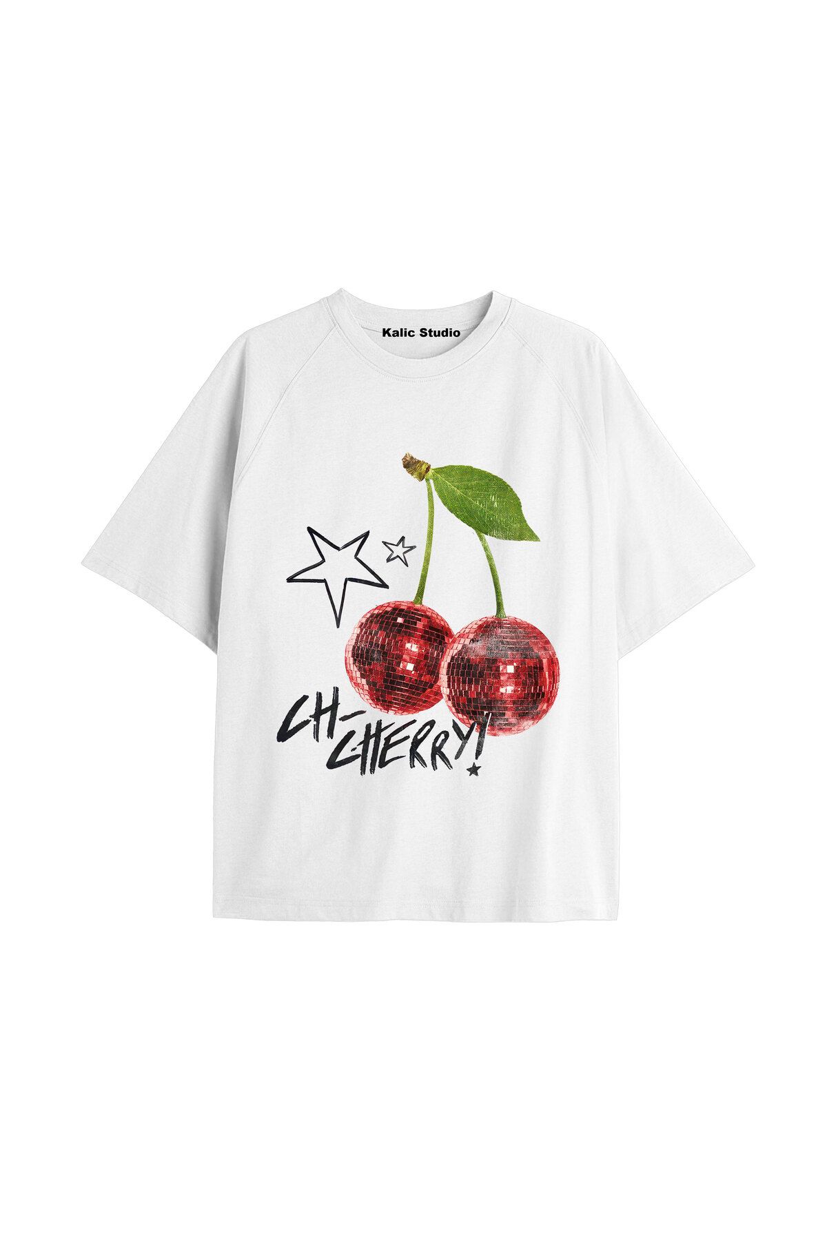 Kalic Studio Y2k vintage Cherry Baskılı Sİyah T-shirt KOD 42