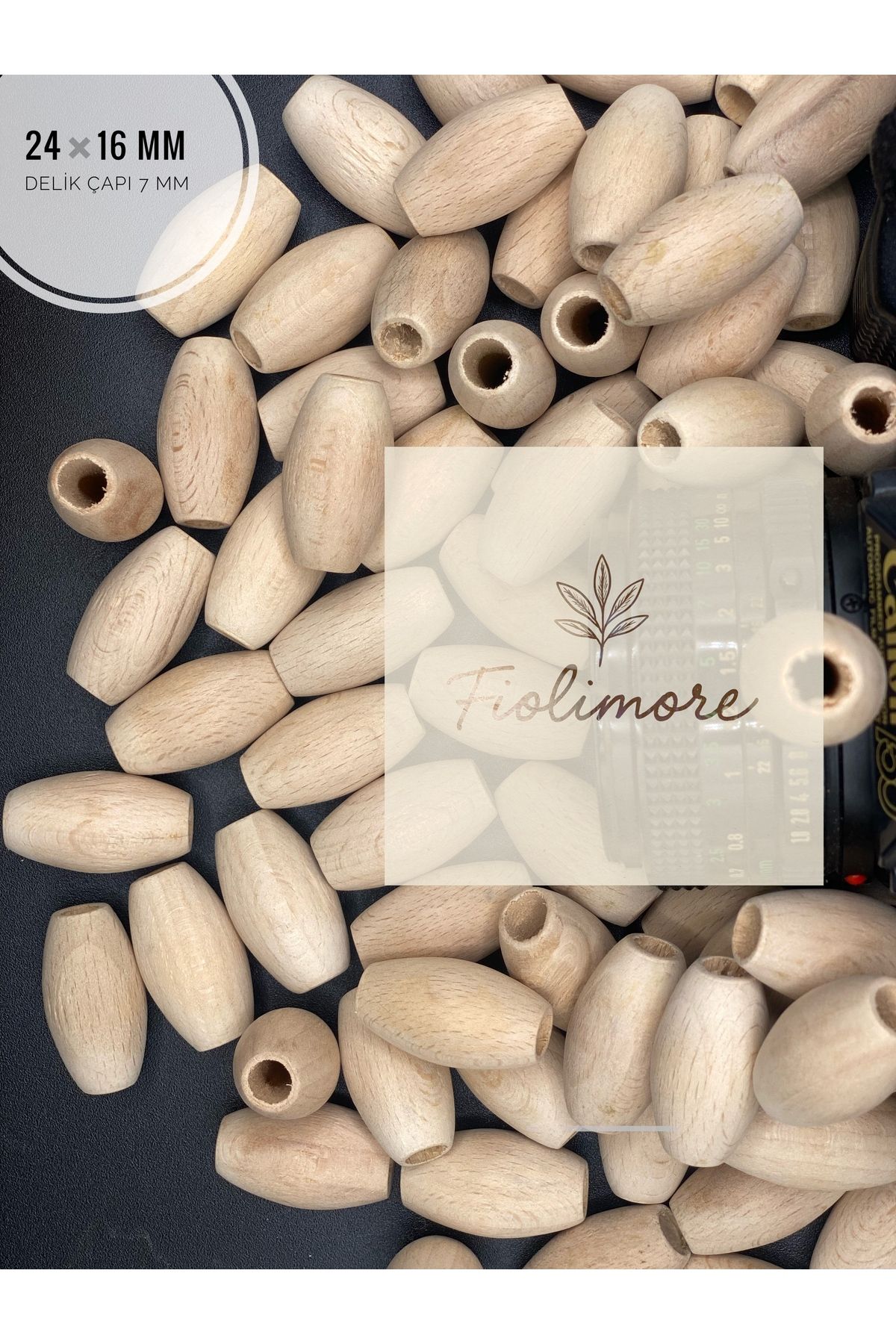 Fiolimore Oval Ahşap Ham Boncuk 24x16 mm (50 Gram 28 Adet) Delik Çapı 7 mm Badem Tahta Boncuk