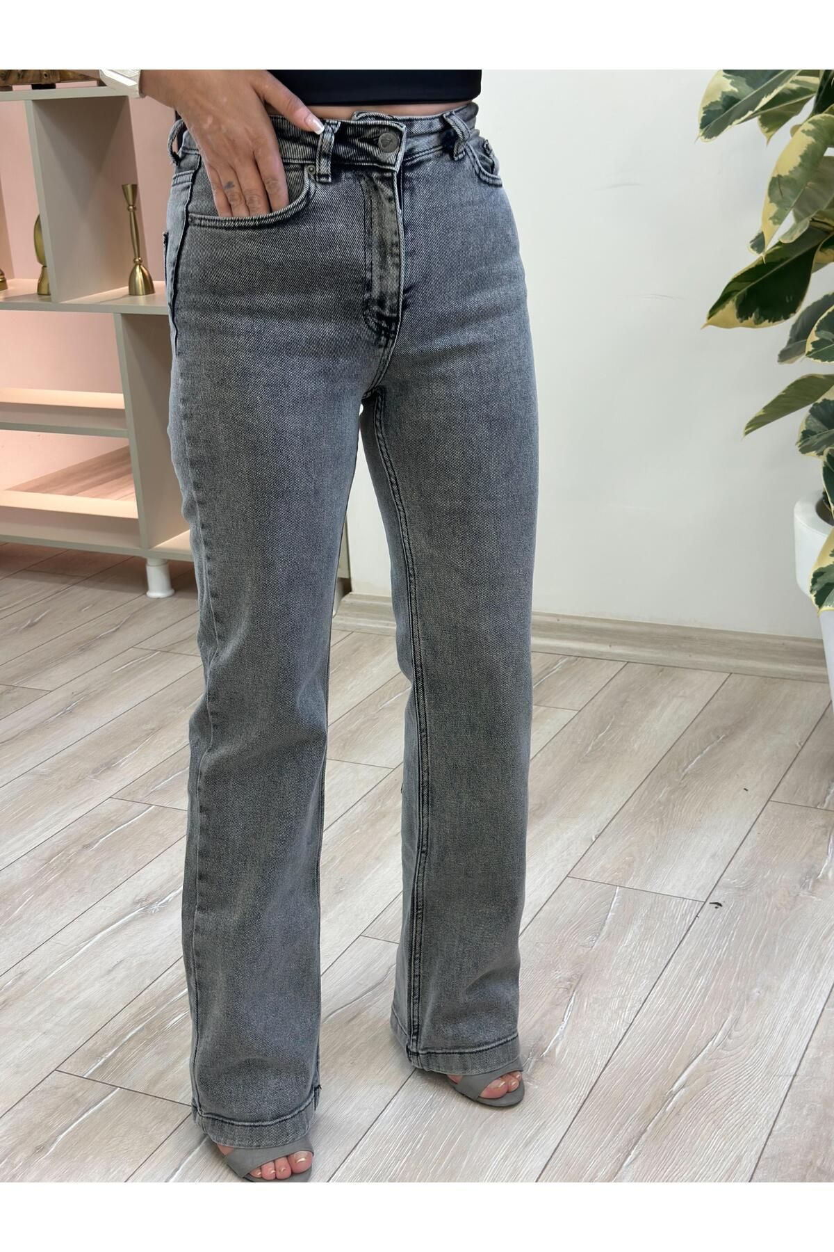 MELTEM TUĞAN Dikişli Paça Relax Kot Pantolon GRİ