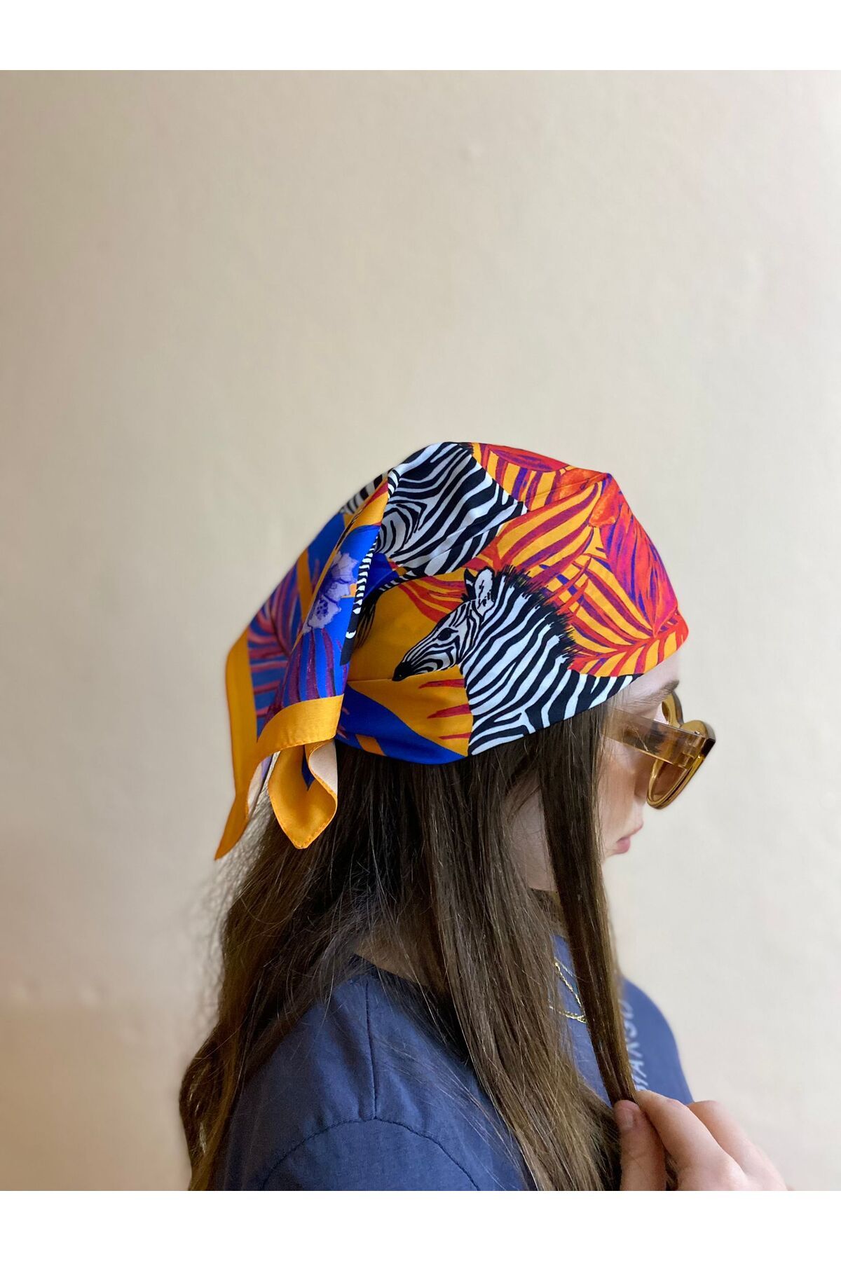 sema aksesuar Renkli Zebra Ve Çiçek Motifli Fular - Bandana - Hediyelik