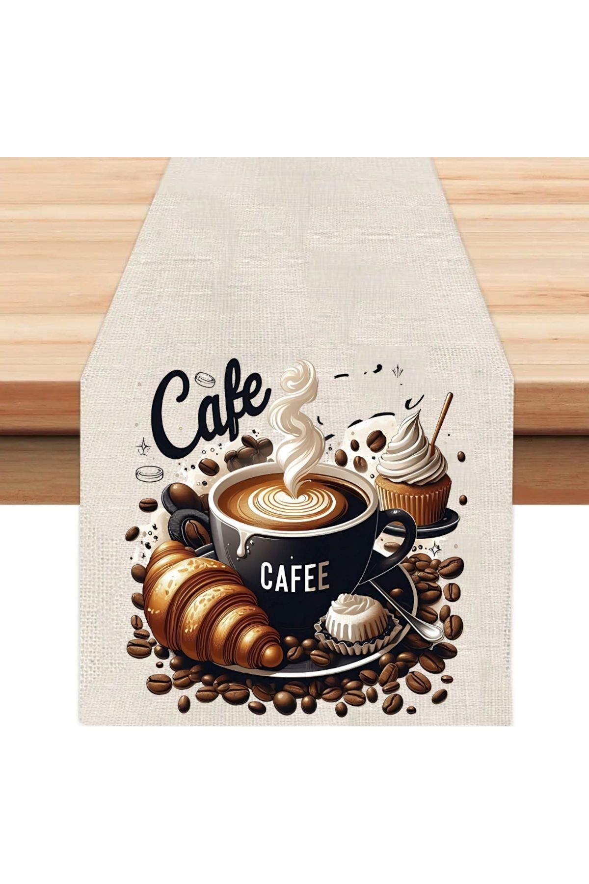Hediye Molası Cafe Love Runner, Runer, Masa Örtüsü, Sofranıza Zarafet Katın Runner, Masa Örtüsü