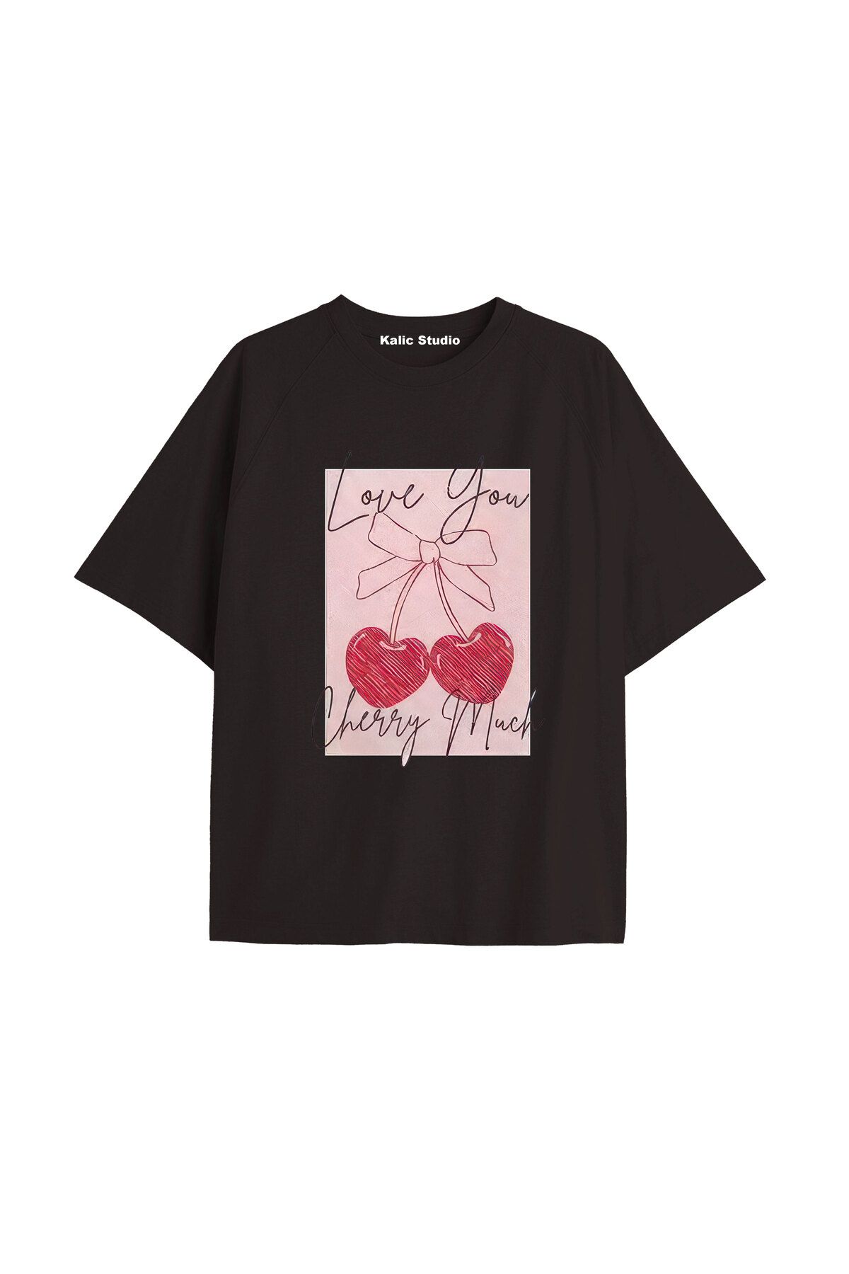 Kalic Studio Y2k vintage Cherry Baskılı Sİyah T-shirt KOD 81