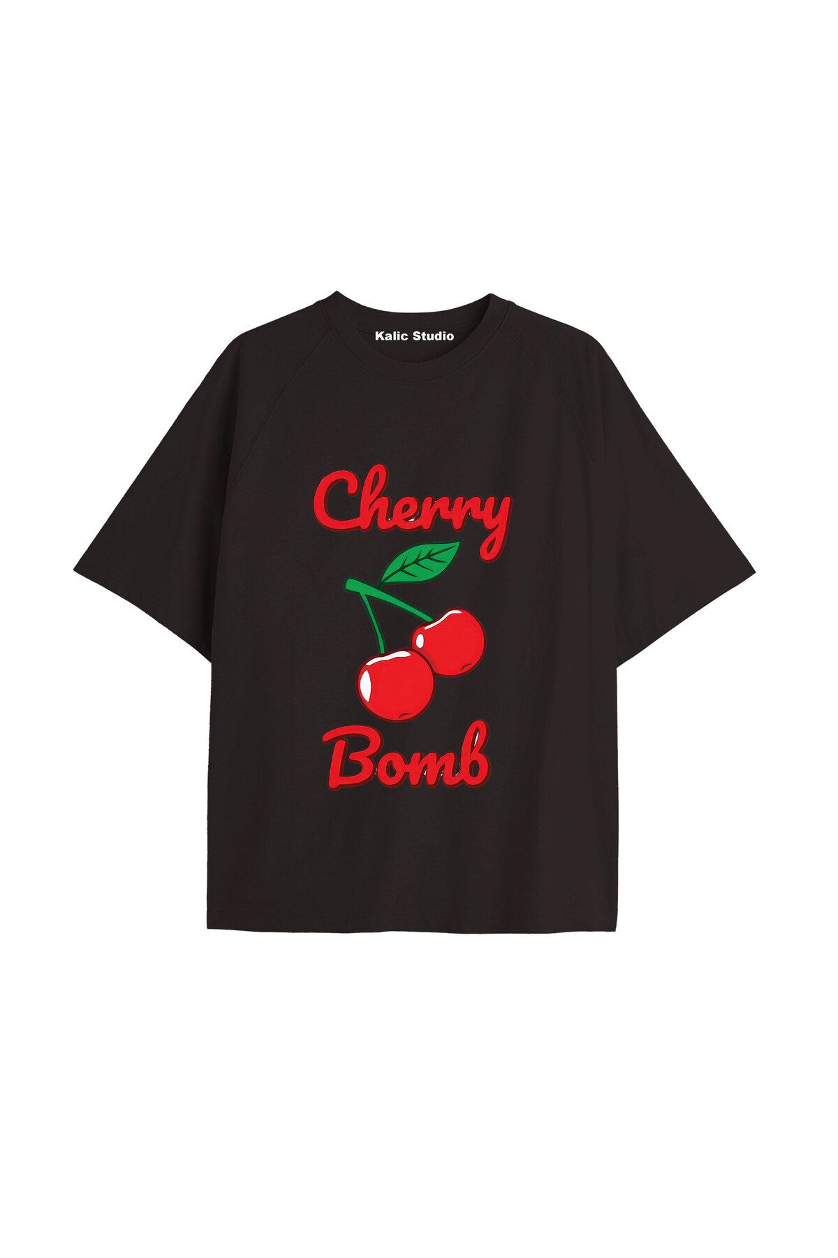 Kalic Studio Y2k vintage Cherry Baskılı Sİyah T-shirt KOD 101