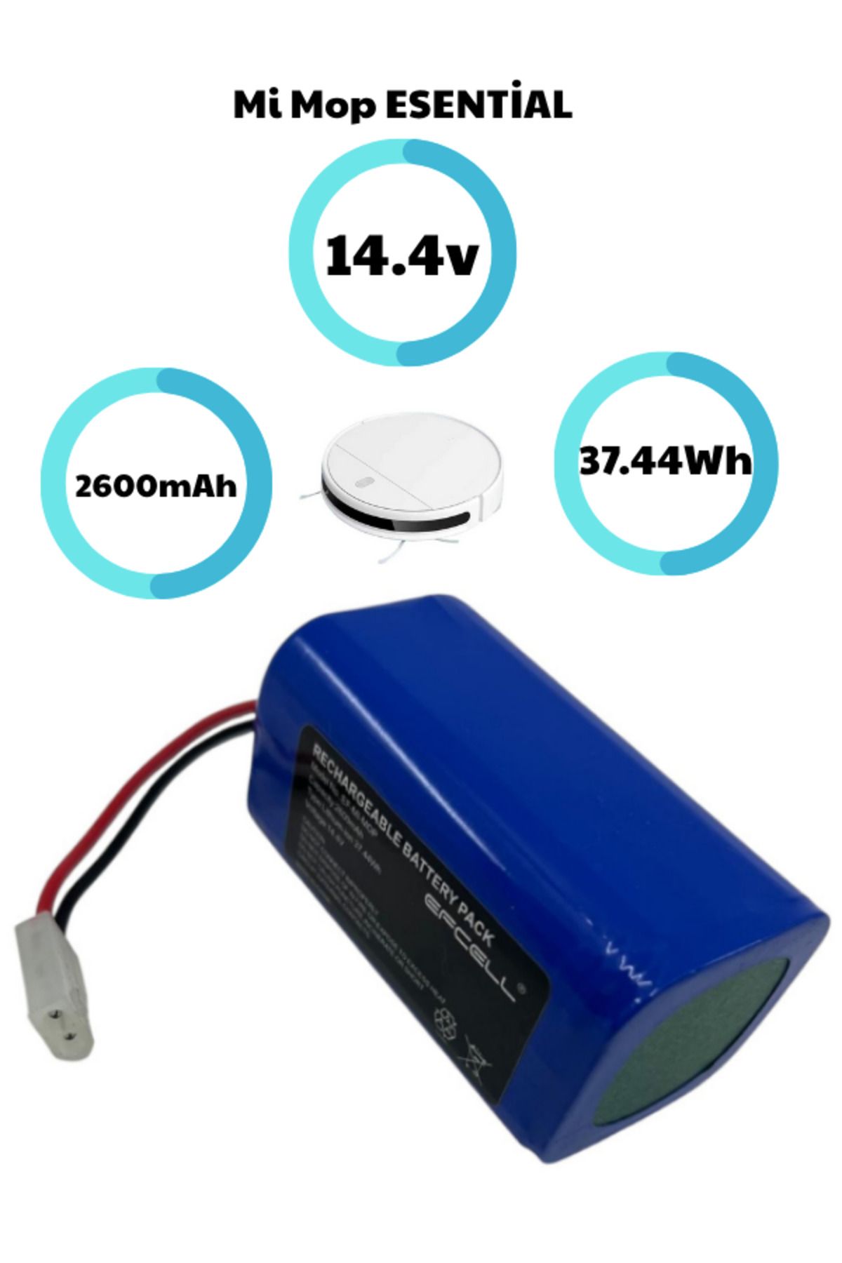 TNL Mi Mop Essential Uyumlu Batarya 2600mAh 14.4V Lithium-Ion – Akıllı Robot Süpürge Pili