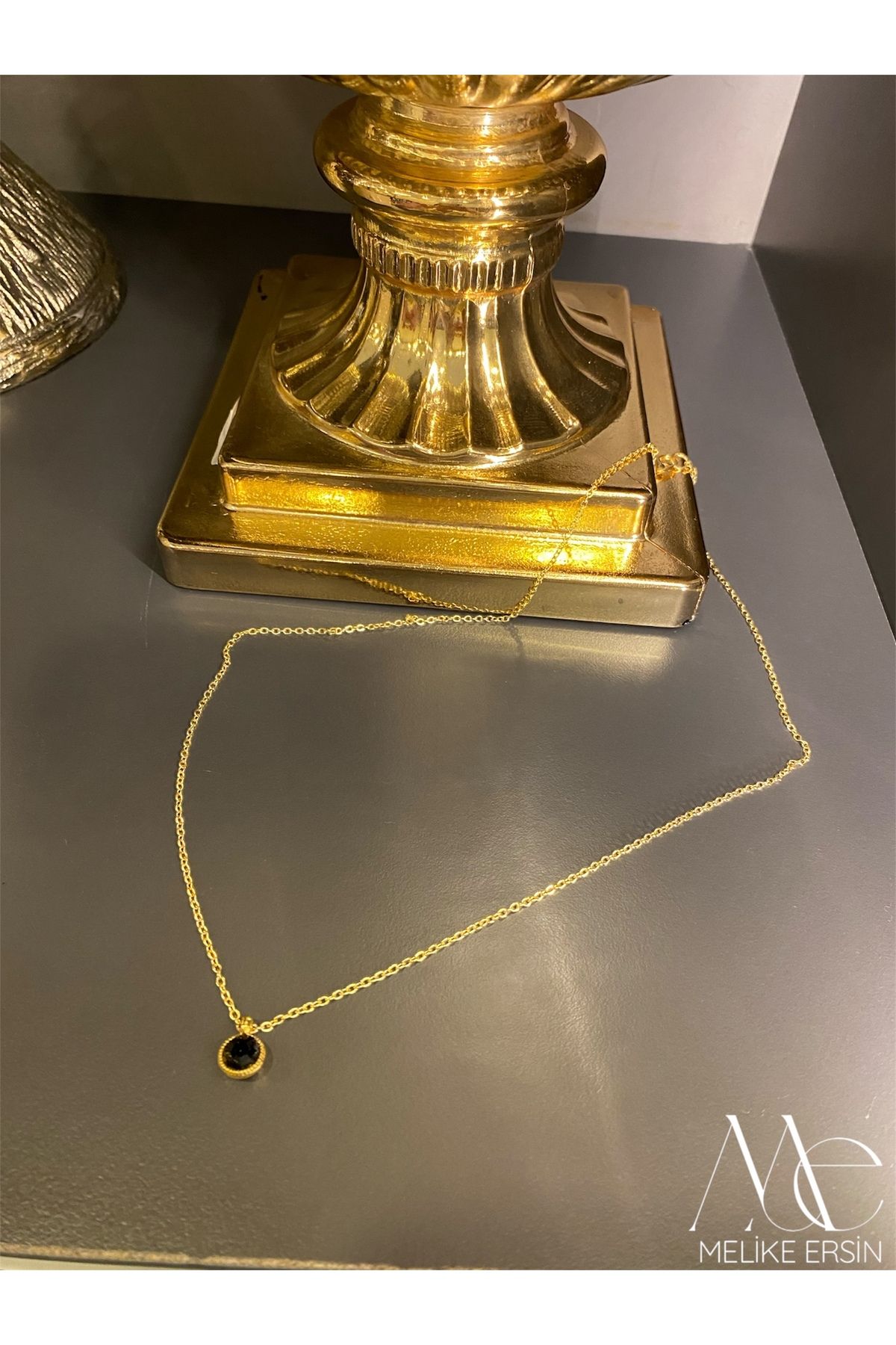 MELİKE ERSİN Kadın Gold Çelik Zirkon Taşlı Aytaşı Kolye