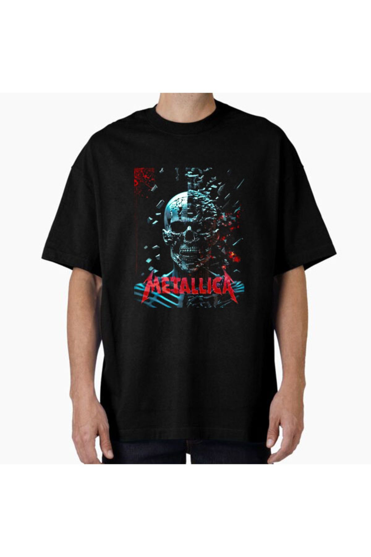 COMVİCHO Unisex Metallica8 Tasarım Baskılı Oversize T-Shirt