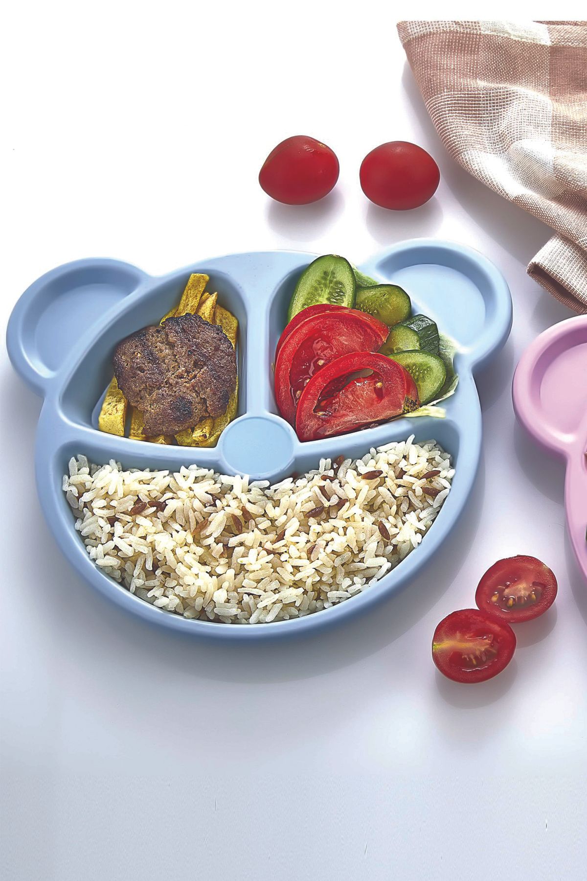 Buzka 2 Adet Ayıcık Şekilli Bebek Mama Tabağı Çocuk Yemek Tabağı 3 Bölmeli Tabak Mavi Renk