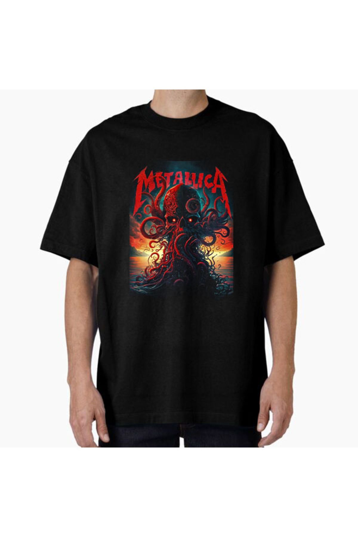COMVİCHO Unisex Metallica27 Tasarım Baskılı Oversize T-Shirt