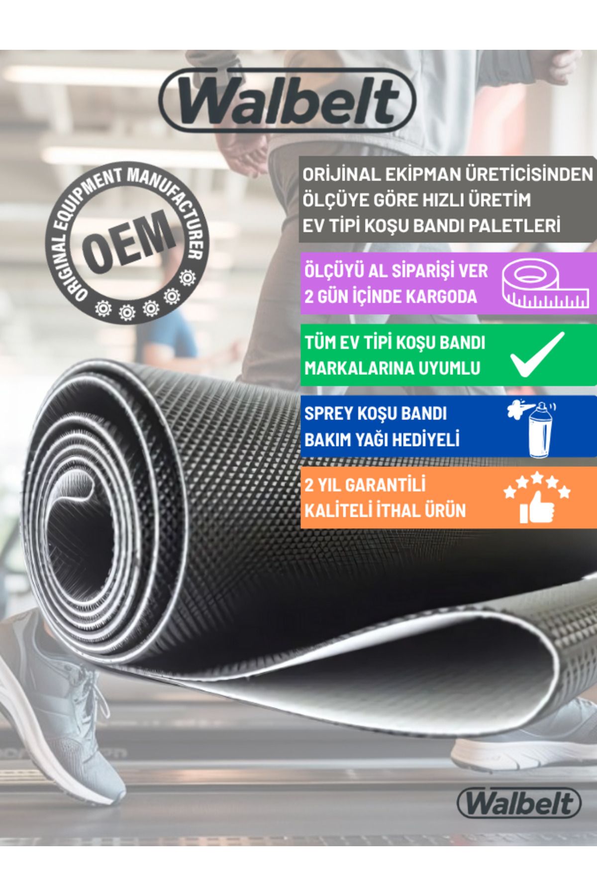 Walbelt Koşu Bandı Paleti (Bantı) Ölçüye göre Hızlı Üretim Ev Tipi Tüm Markalara Uyumlu | Bakım Yağı