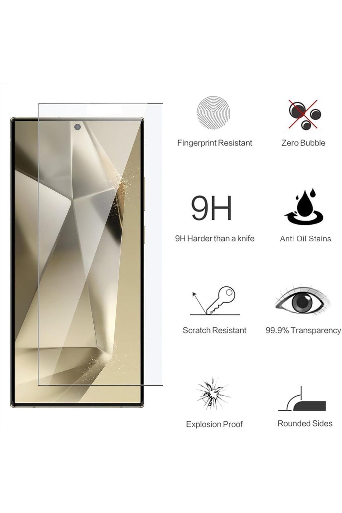 aheaks Samsung Galaxy S25 Ultra Nano Ekran Koruyucu Nano Cam - Kılıf Payı Mevcut - Parmak İzi Aktif