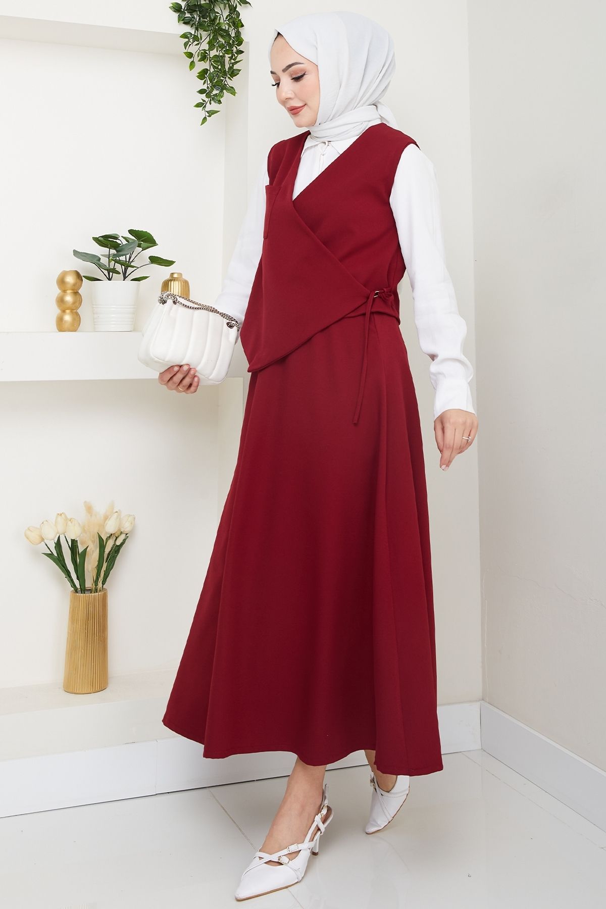 InStyle-Cross Single Pocket Claret Red Vest Suit 3