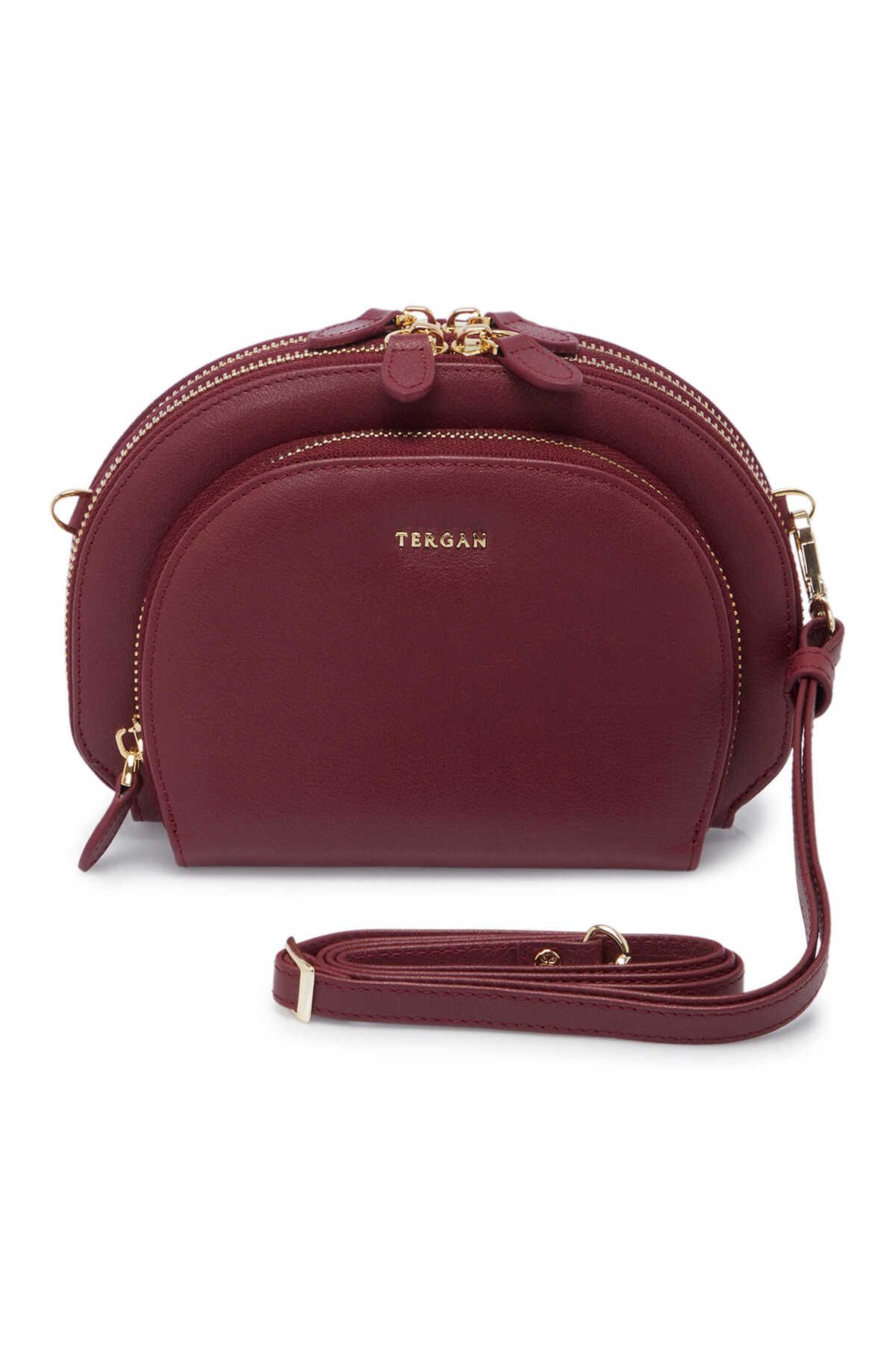 Tergan Bordo Hakiki Deri Kadın Çapraz Askılı Çanta - S25Y1BC80431-K16