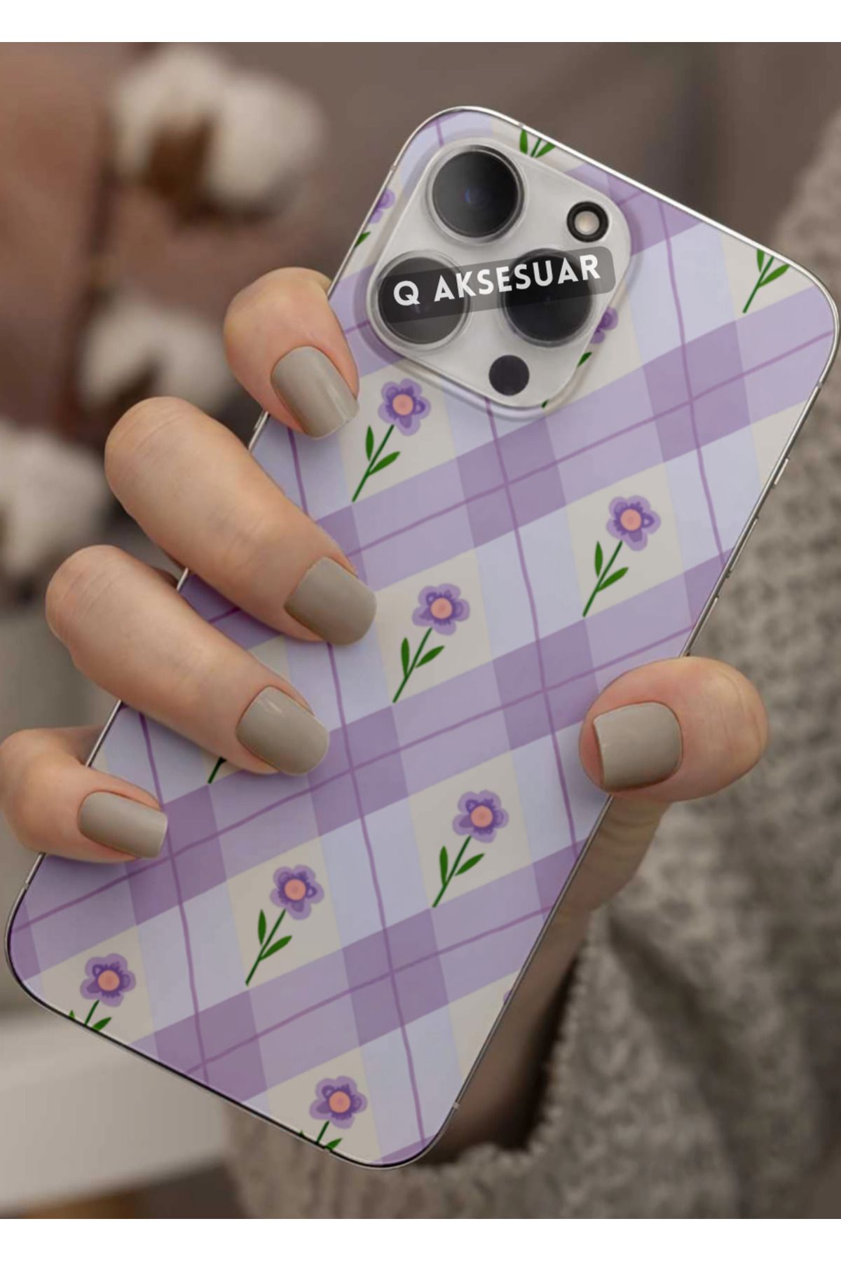 Q Aksesuar Samsung Galaxy S21 Ultra Uyumlu Mor Çiçekler Tasarımlı Şeffaf Telefon Kılıfı Kapak Case