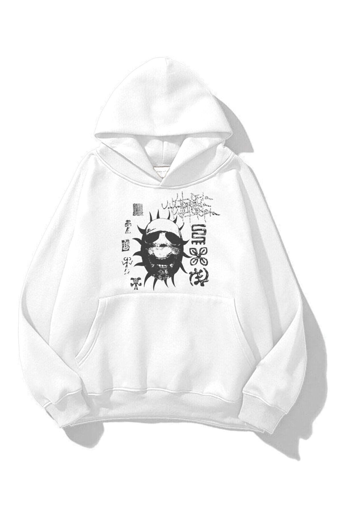 Boi Unisex Utopia Dark Mask Travis Scott Sweatshirt Hoodie Beyaz