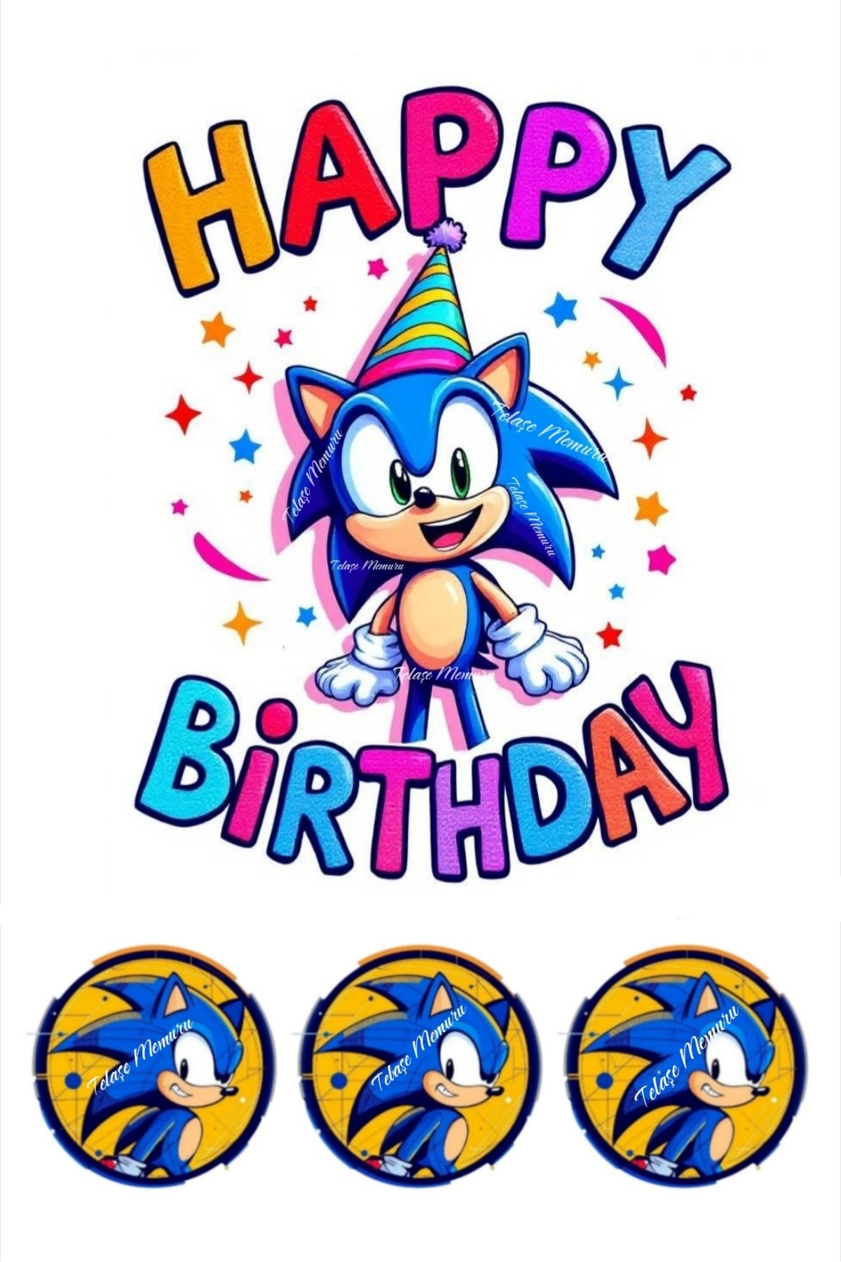 telaşe memuru Sonic Pasta Süsü - Yenilebilir Kağıt Pasta Baskısı Doğum Günü Süsleri Model 3