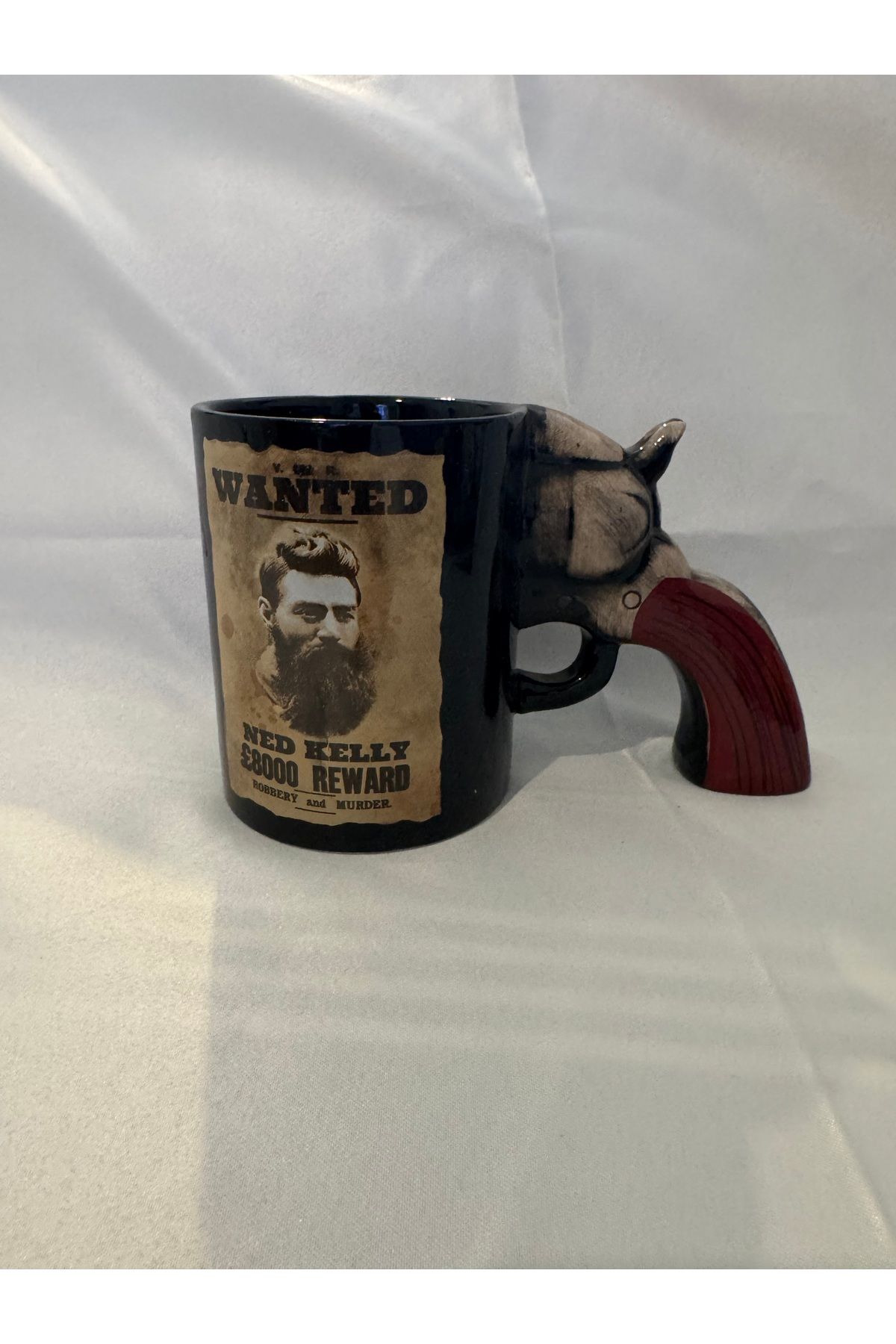 facnspt Ned Kelly Tasarımlı Tabanca Saplı Seramik Kupa – 3D Silah Kulp – Koleksiyonluk & Hediye