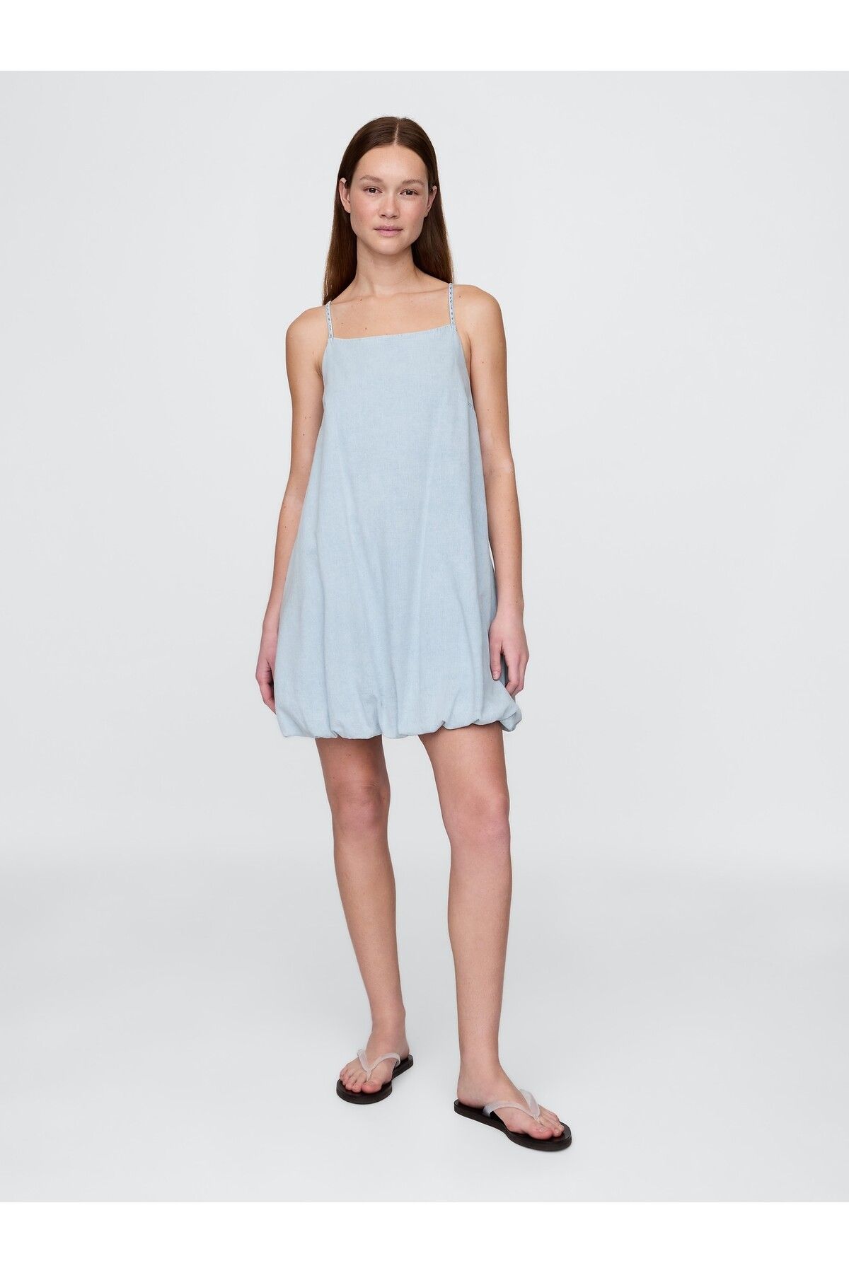 GAP Kadın Açık Mavi Denim Bubble Mini Elbise