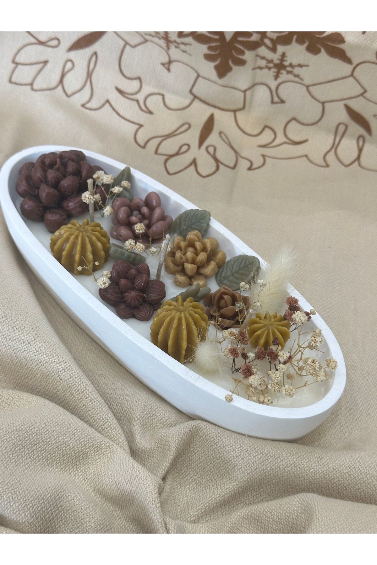 magnocandles Kayık kasede teraryum kaktüs bahçesi mum 20x8x6 cm