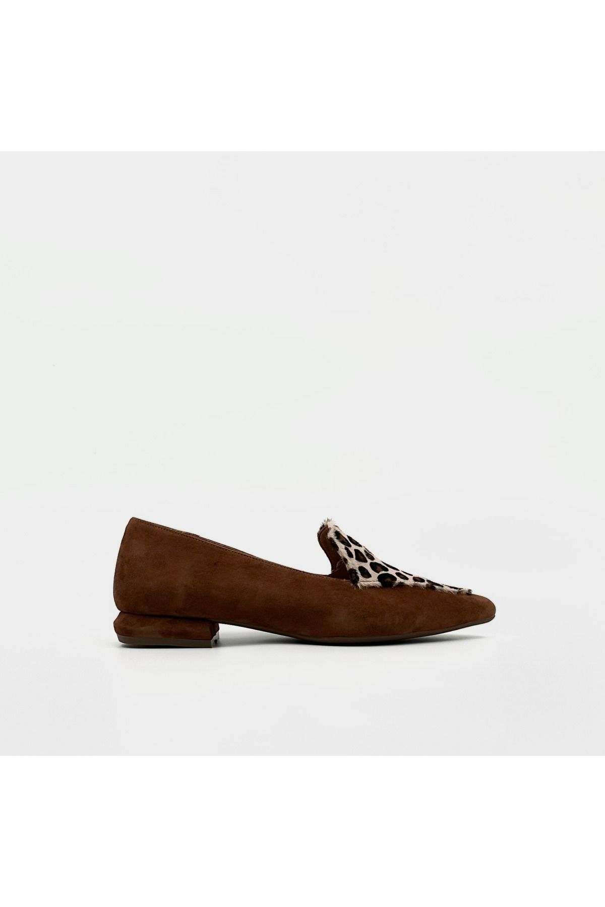 Folle Taba-Leopar Süet Loafer – Tay Tüyü Detaylı Hakiki Deri Ayakkabı