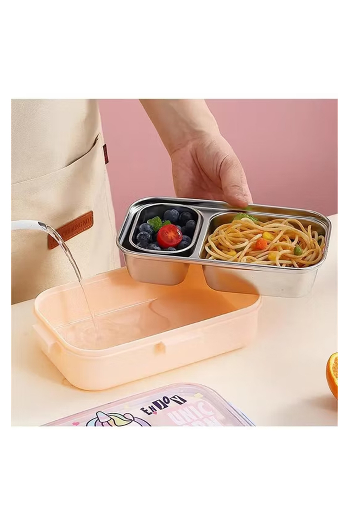 Bisbell-2-Part Partition Lunch Box with Spoon Set,BPA-Free Food Storage Container,BB3057 3