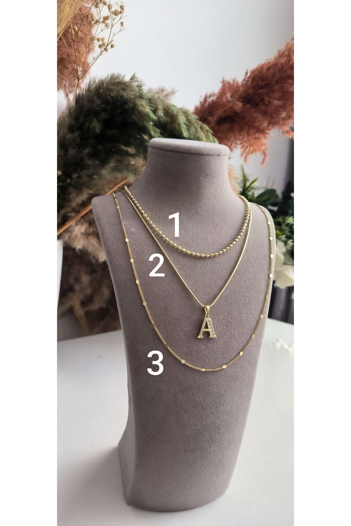 xUPING 2 Nolu Altın Kaplama Harf Kolye Kararmaz 14K Rengindedir 45 cm AHarfi
