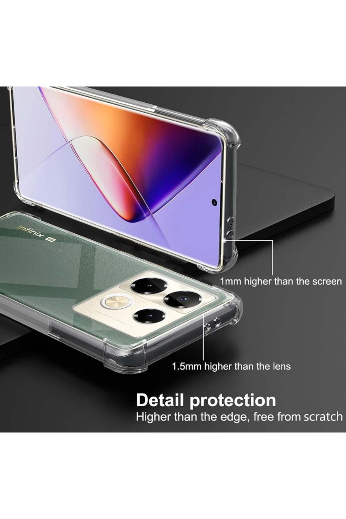 SKYDDAR INNOVATION-Husă pentru Infinix Note 40, rezistentă la șocuri, transparentă, din silicon subțire, transparentă, set de autocolante 6
