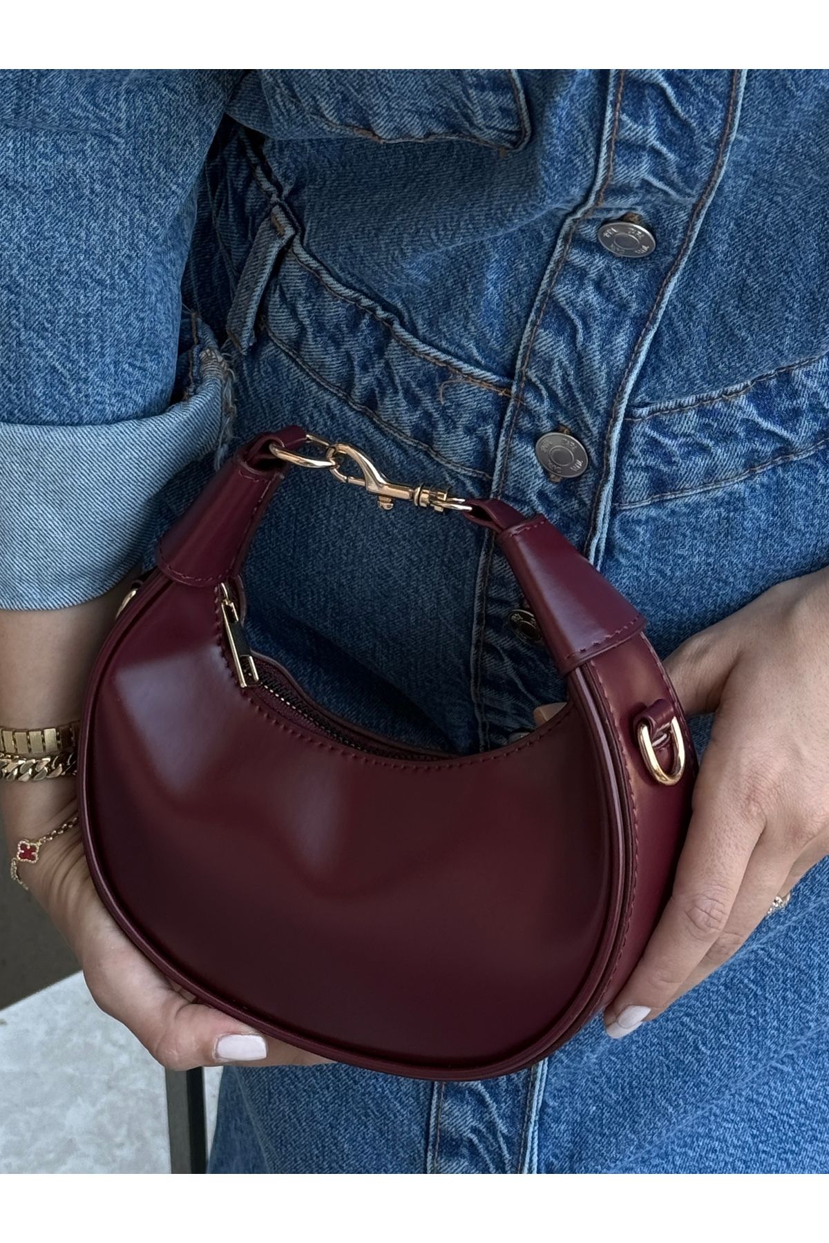 Garrio Bordo mini oval çapraz askılı çanta