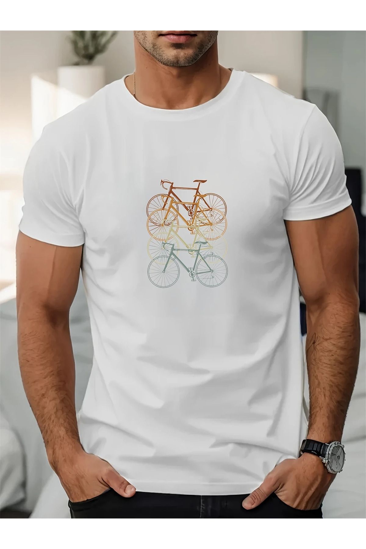 LUNAVISTA Biskilet Baskılı Bisiklet Yaka Kısa Kol T-shirt