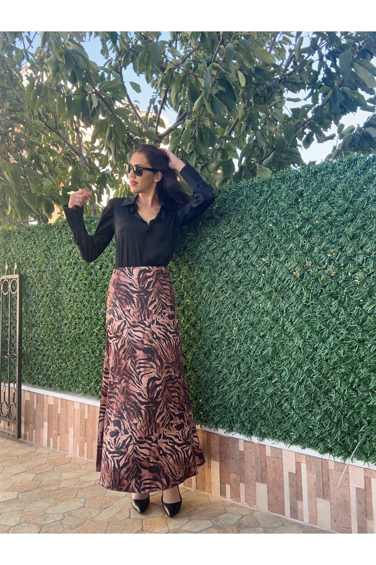 LAGÜN MODA Maxi Boy Zebra Desen Saten Etek