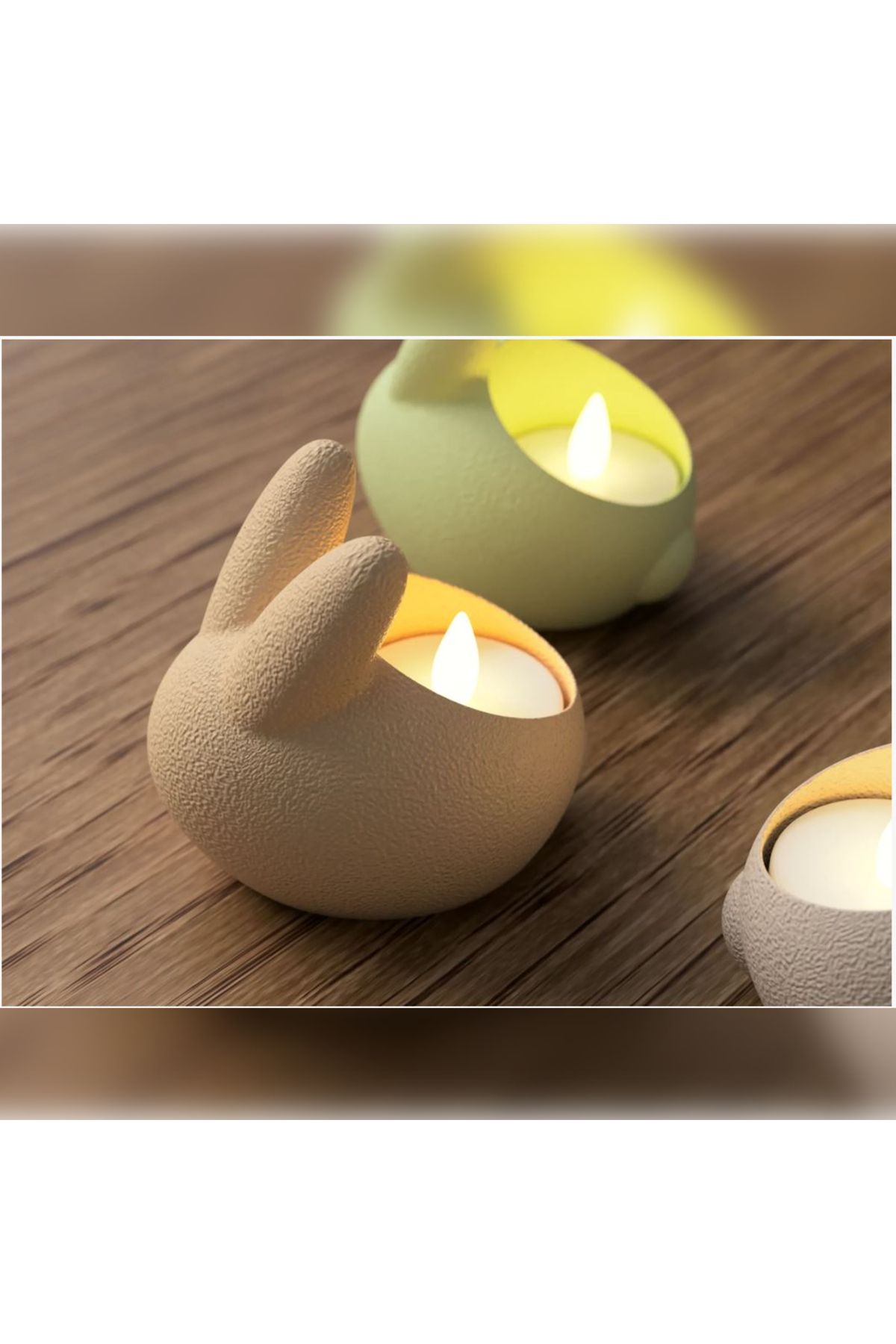 PLA Tavşan Şeklinde Mini LED Mumluk – 3D Baskı Dekoratif Aksesuar