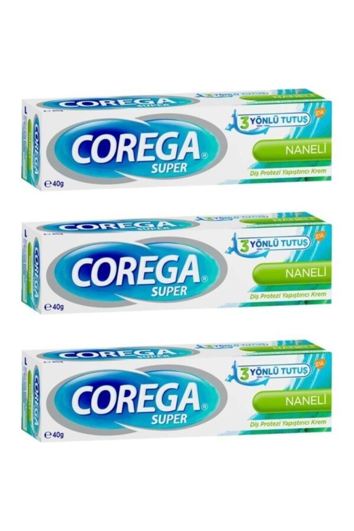Corega Süper Protez Yapıştırıcı Krem Naneli 40 gr X 3 Adet Set