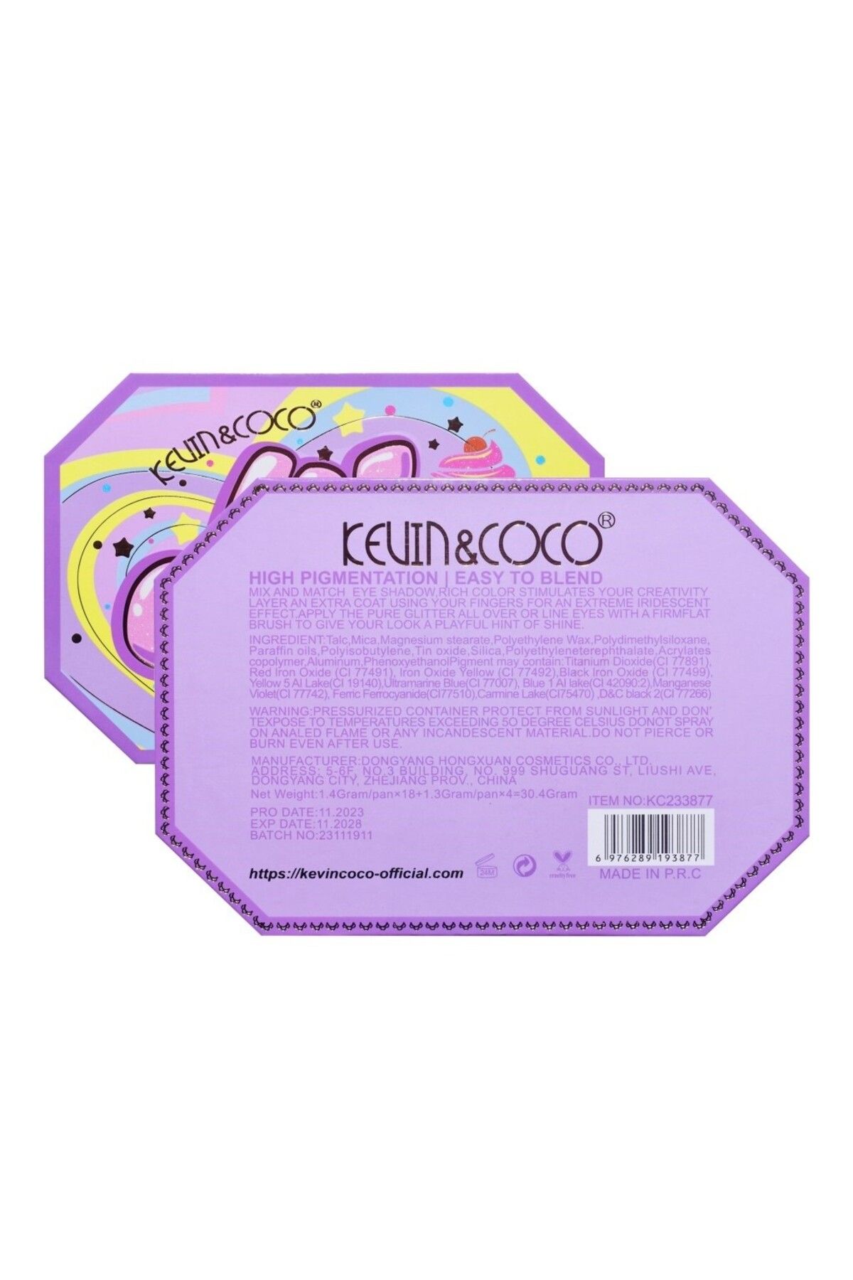 Teo-Makeup Palette, KEVIN & COCO, Violet Ice Cream, Eyeshadow, 22 colors, 19 x 13.7 x 1.3 cm 6