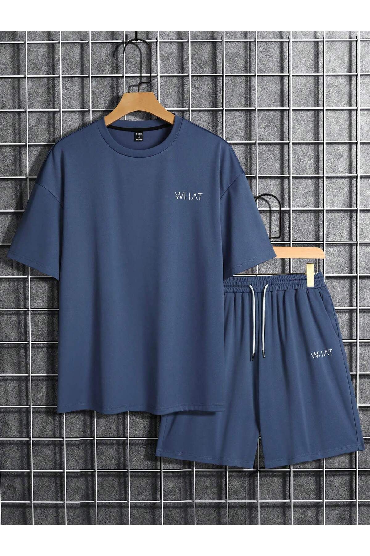 ACTIVE MODA -ERKEK KISA KOLLU TSHIRT-ŞORT TAKIMI BASKILI PAMUKLU