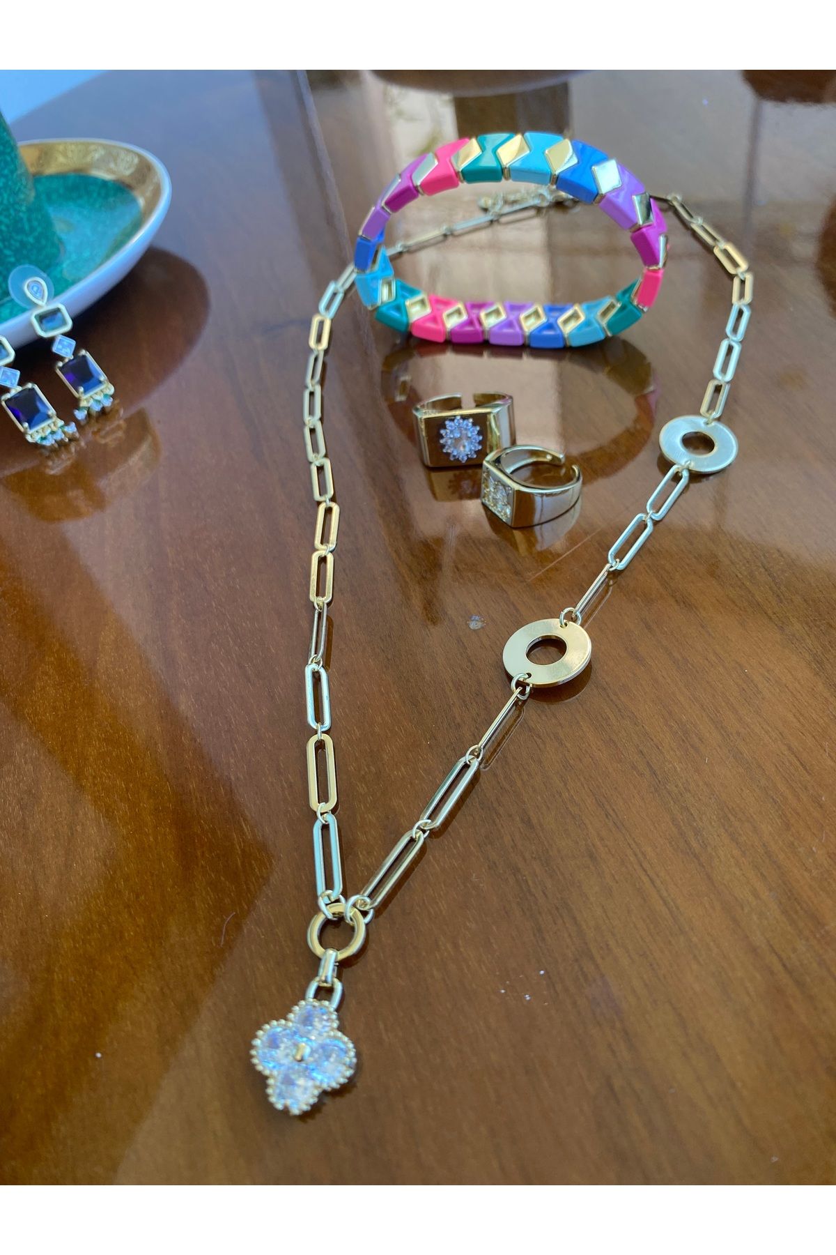 DESİGN Sisters Accessories Yonca Uç Detaylı İtalyan Zincir Kolye