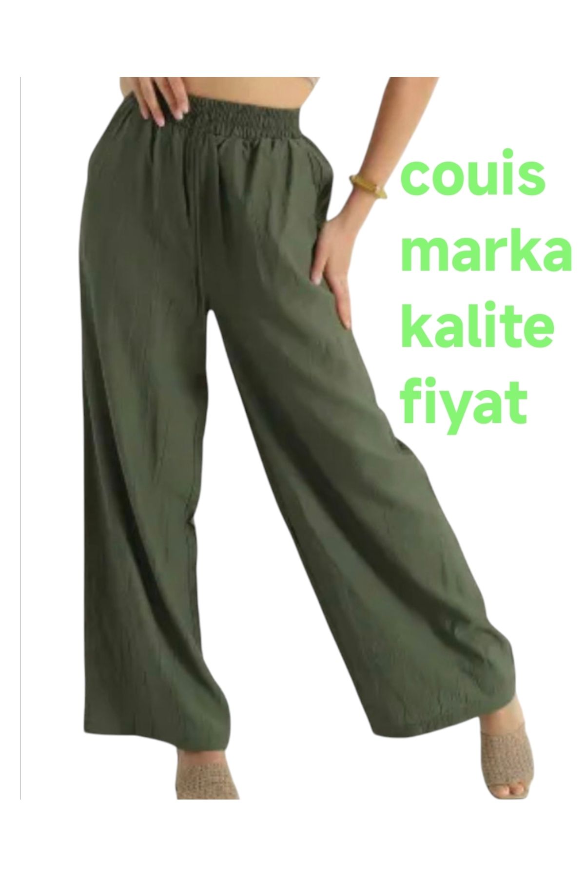 couis kadın yüksek bel bol paça keten karışımlı