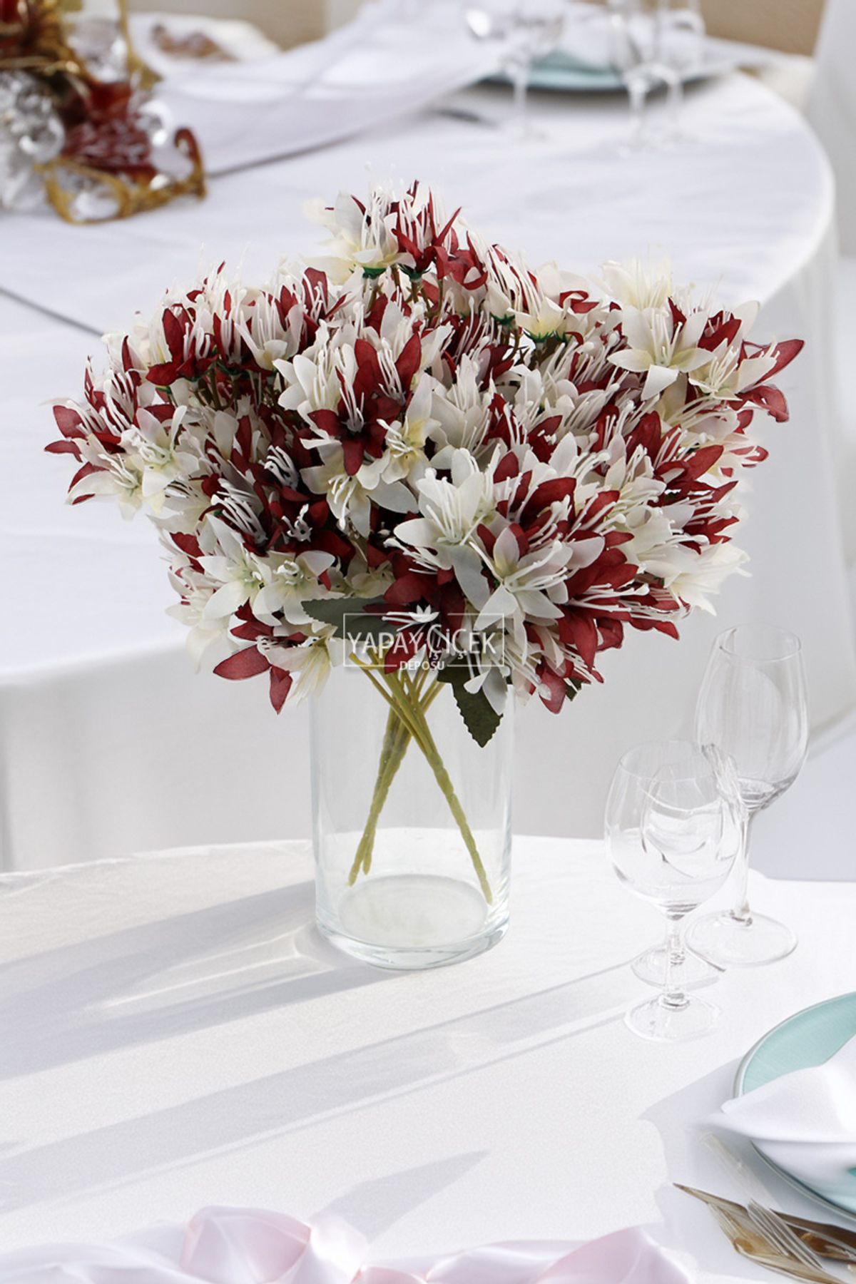 Yapay Çiçek Deposu Yapay Çiçek Lüx Çöl Lilyumu 30 cm Bordo-Krem
