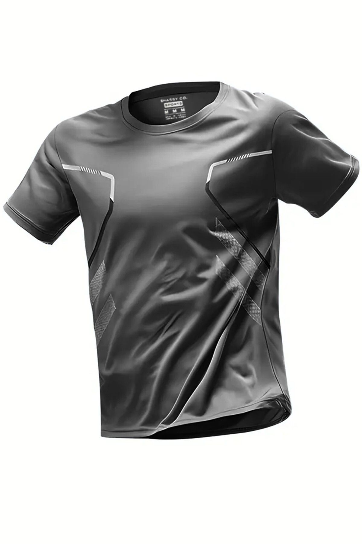 GHASSY CO. Ghassy Co. Erkek Ultra Esnek Nem Emici Vücut Geometrik Hızlı Kuruyan Hafif Spor T-shirt