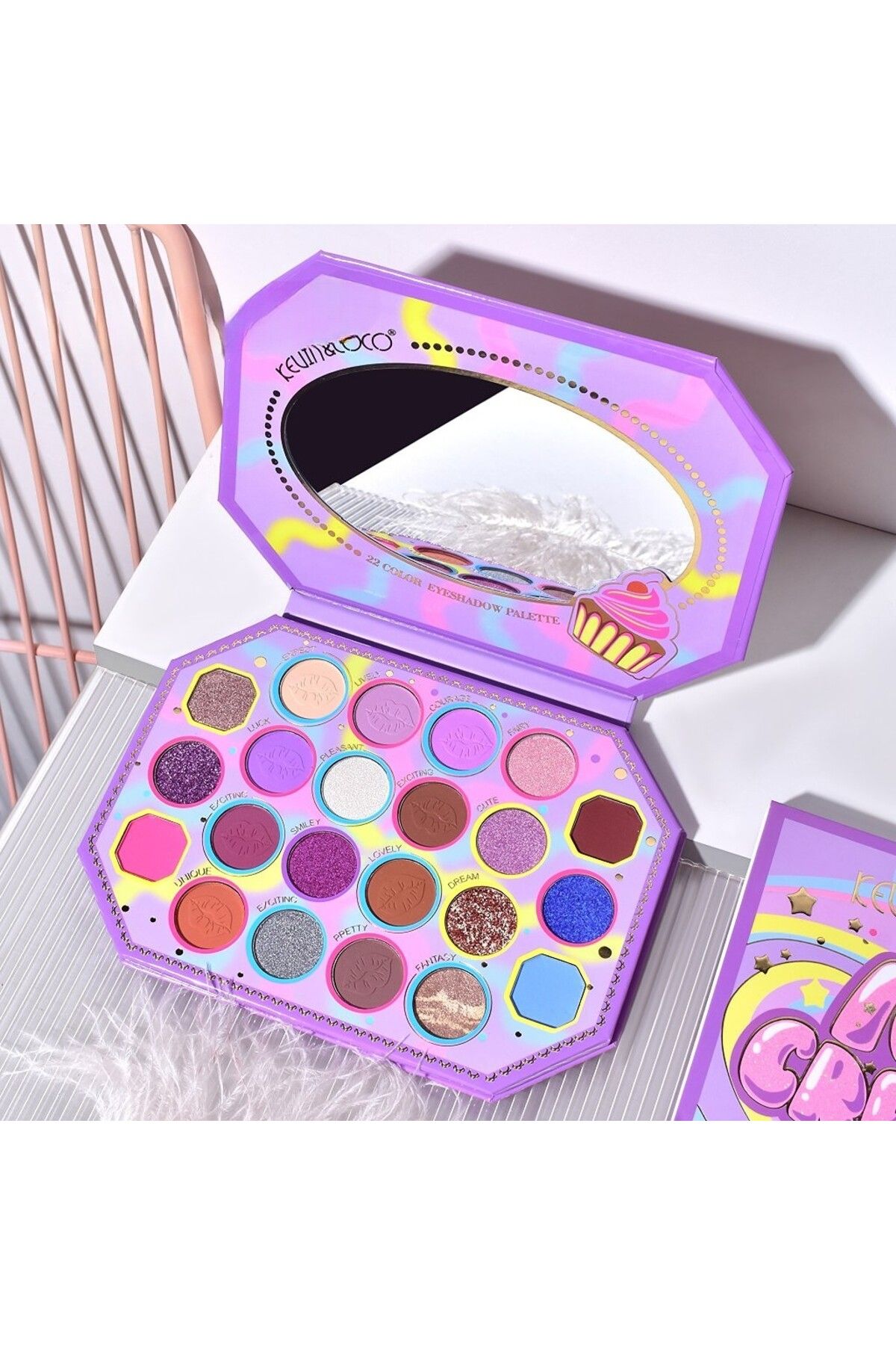 Teo-Makeup Palette, KEVIN & COCO, Violet Ice Cream, Eyeshadow, 22 colors, 19 x 13.7 x 1.3 cm 4