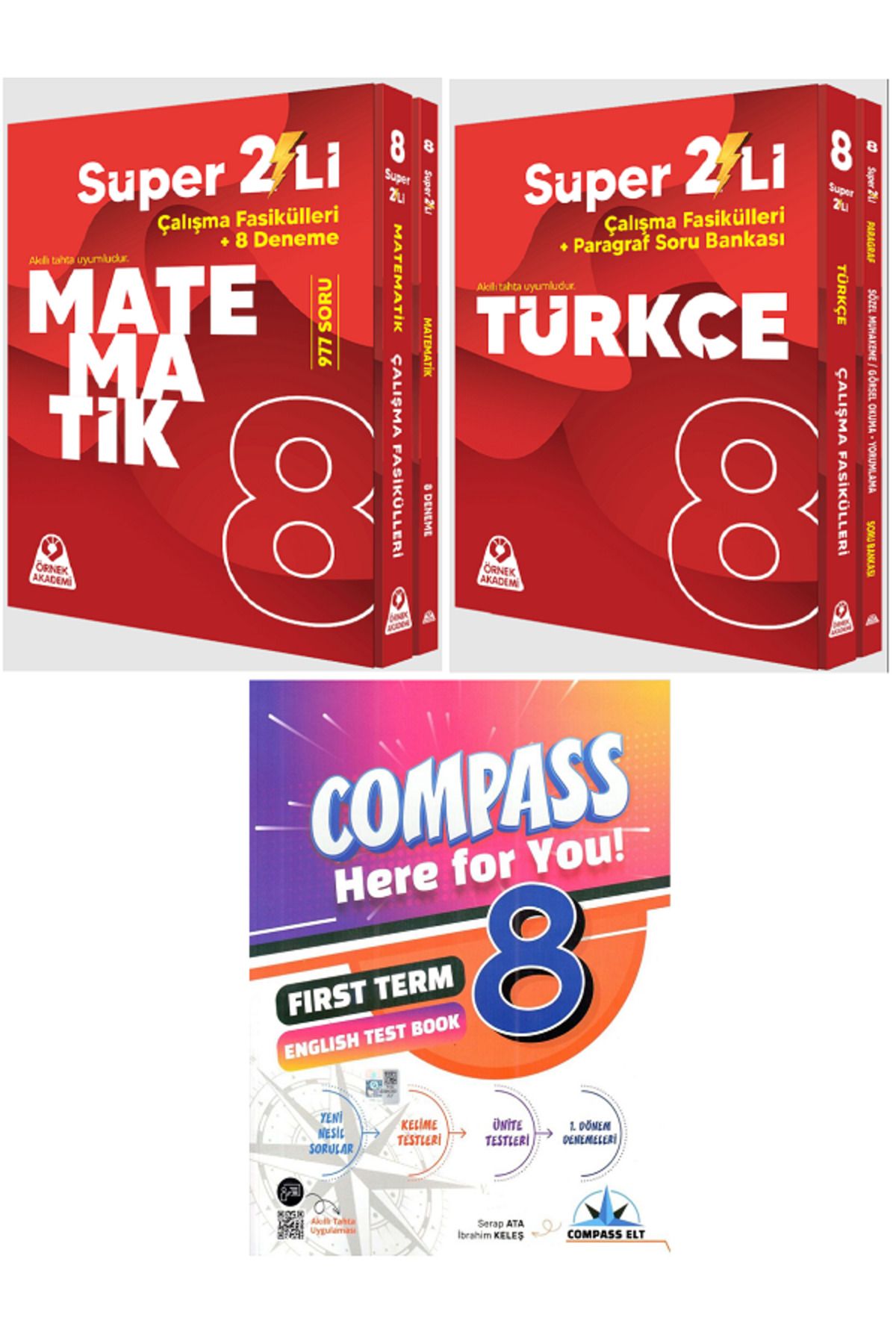 Efsane Yayınları 8.Sınıf Örnek Akademi Matematik + Türkçe Süper 2'Li + İngilizce Test Book HEDİYE / 5 KİTAP