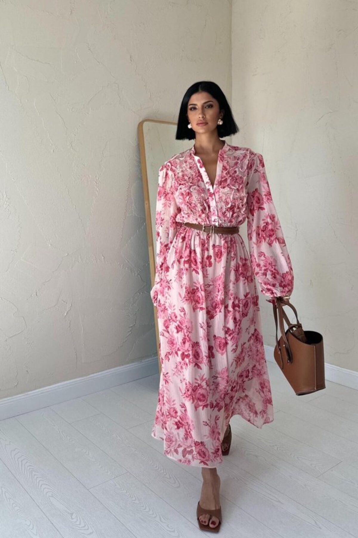 velmorafashion Pembe Biye Detaylı Elbise