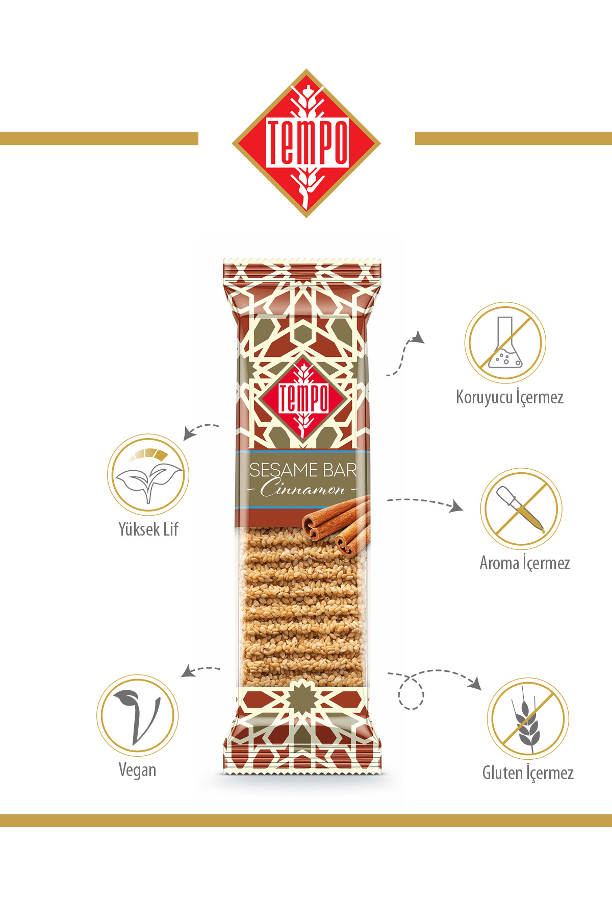 Tempo Şekerleme-Sesame Cracker with Cinnamon 45 g X 12 Pieces 3
